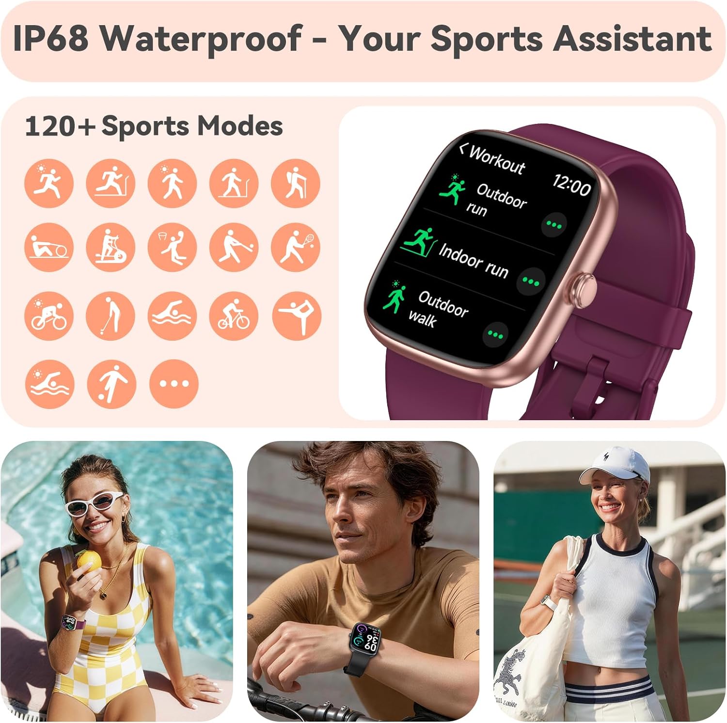 Smart Watch for Women Men, 1.83" HD Touchscreen IP68 Waterproof Fitness Tracker with Bluetooth Calling, Fitness Watch with Heart Rate/Sleep Monitor, 120+ Sports Modes, Smartwatch for Android & iPhone