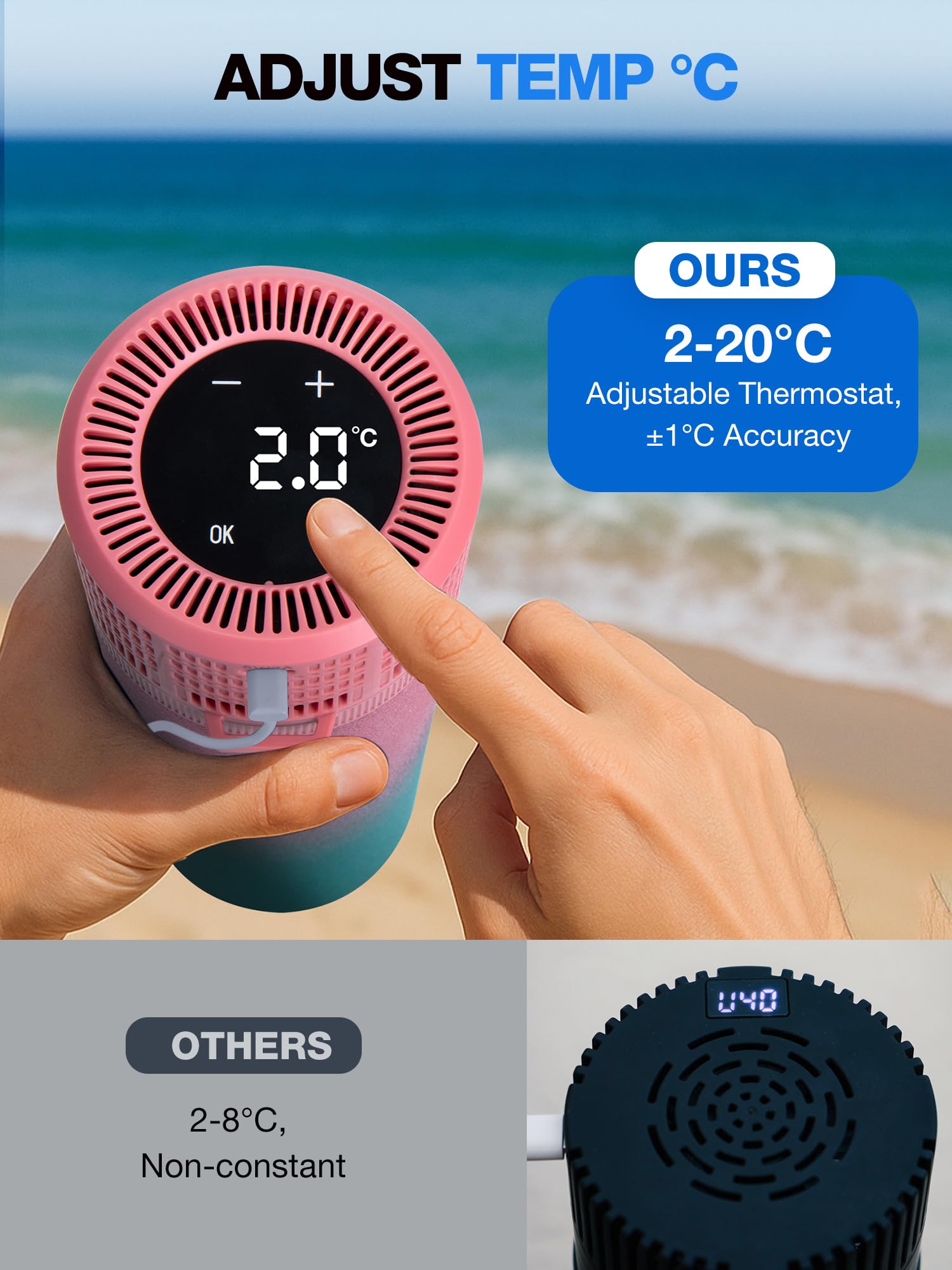 YOUSHARES Bolígrafos de Insulina Estuche de Viaje Enfriador con Indicador de Temperatura, Taza Refrigerada de Insulina de Acero Inoxidable 304