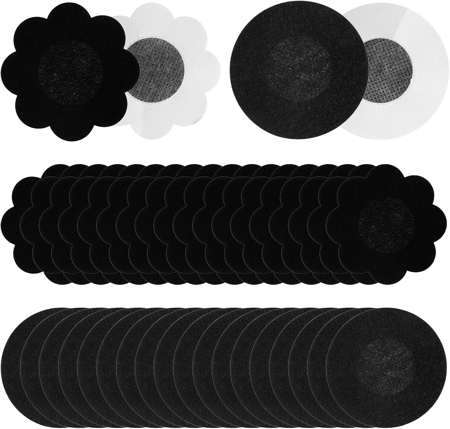 80Pcs Disposable Nipple Covers for Women, Ultra-Thin Breathable Nipple Tape | 40 Petal + 40 Round Breathable Non-Woven Pasties for Women, Black Self-Adhesive No Show Nipple Stickers
