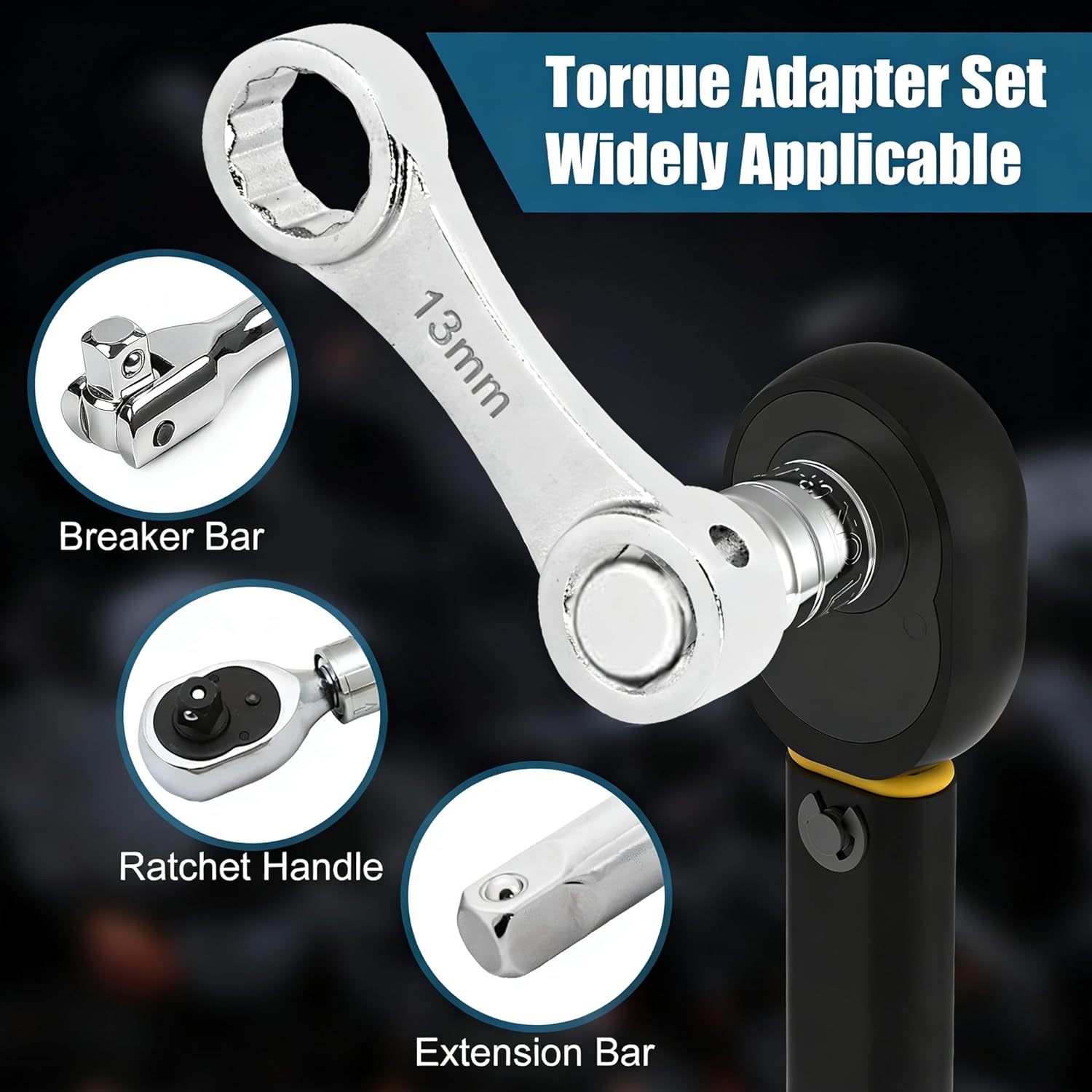 Torque Adapter Set Metric 12-PCS, Includes 10, 11, 12, 13, 14, 15, 16, 17, 18, 19mm Torque Wrench Adapter, 12 Point Torque Extender Adapter with 1/2" + 1/4" Drive Converters