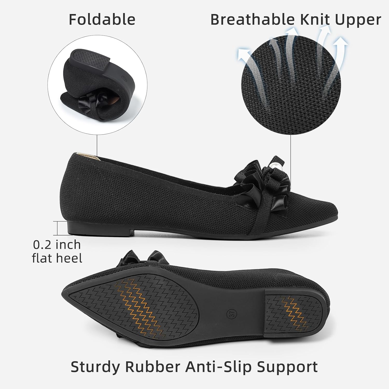 Semwiss Pointed Toe Flats for Women Dressy Ballet Flats Comfortable Shoes for Work Business Casual with Pearl