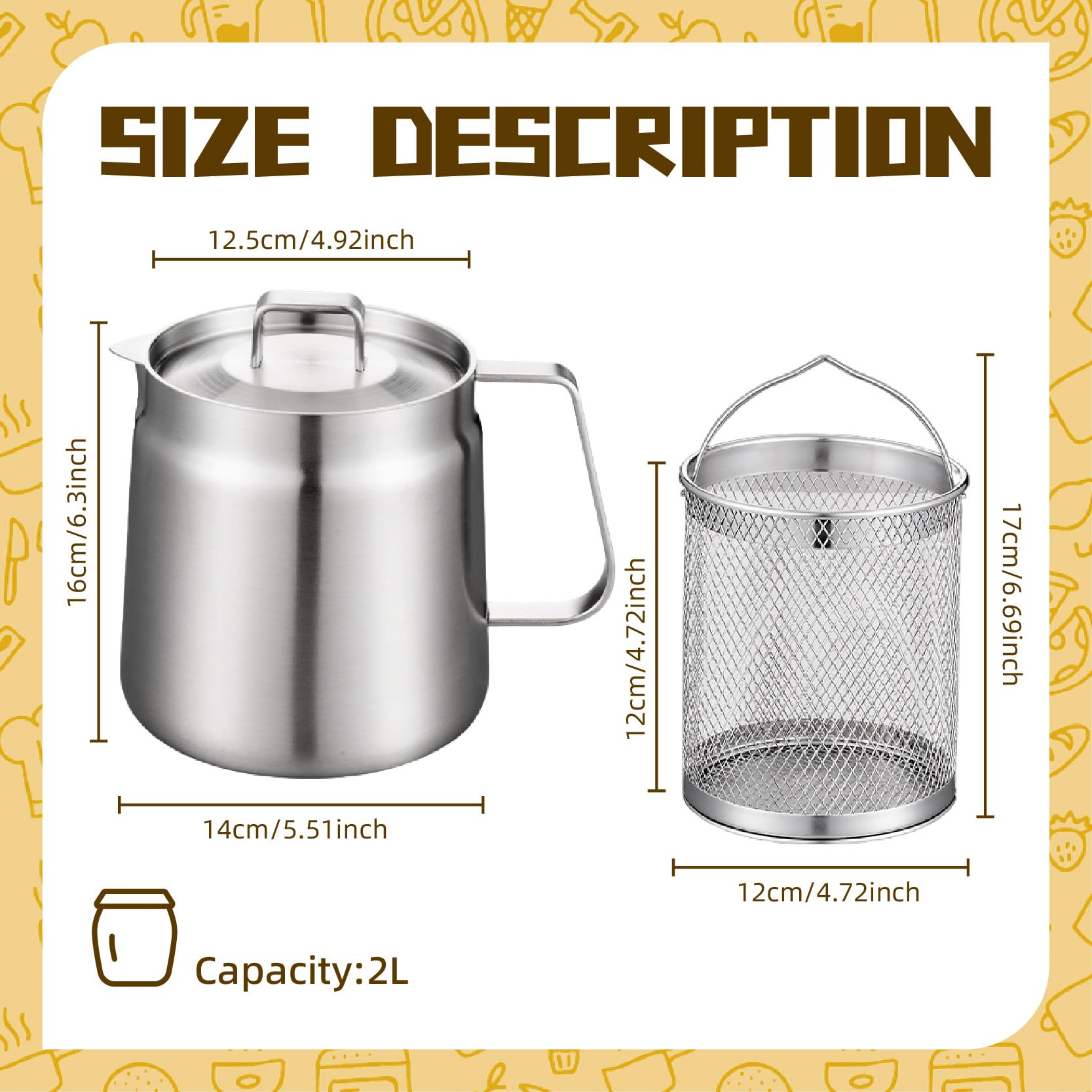Filtre à huile de 2 L, pot de filtre à huile en acier inoxydable 304, pot de filtre à huile en acier inoxydable avec couvercle et récipient en maille fine, pour stocker la graisse de cuisson