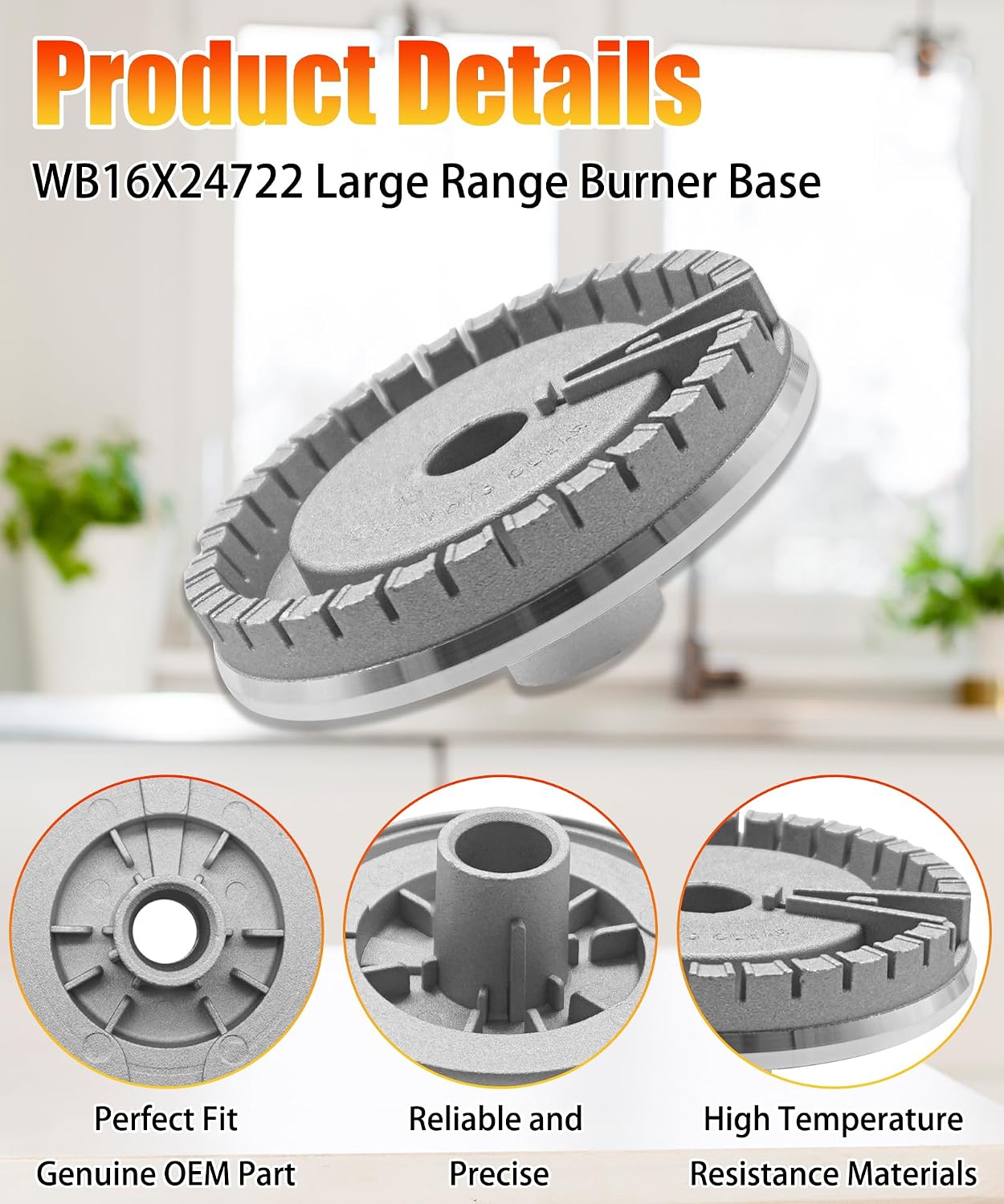 WB16X24722 Oven Gas Range Extra Large Surface Burner Base Fits For GE And Haier JGBS66DEK4WW JGBS66DEK3BB JGP3030Sl1SS,Replace 4454597,AP5986249,PS11726674,EAP11726674