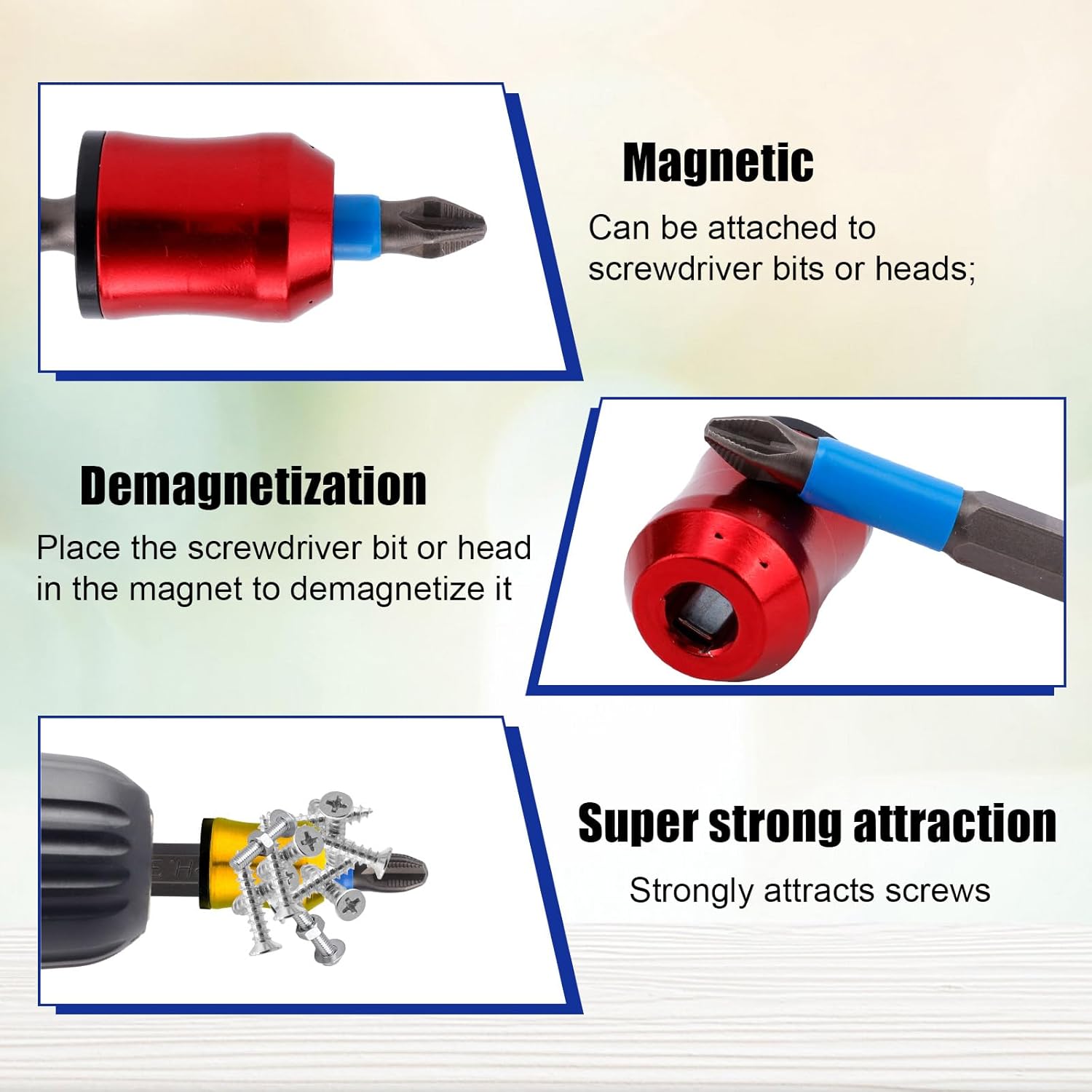 3pcs Strong Magnetic Screw Ring with 6pcs Drill Bits, Removable Screwdriver Head Magnetic Ring for Hex Screwdrivers & Power Drill Tools