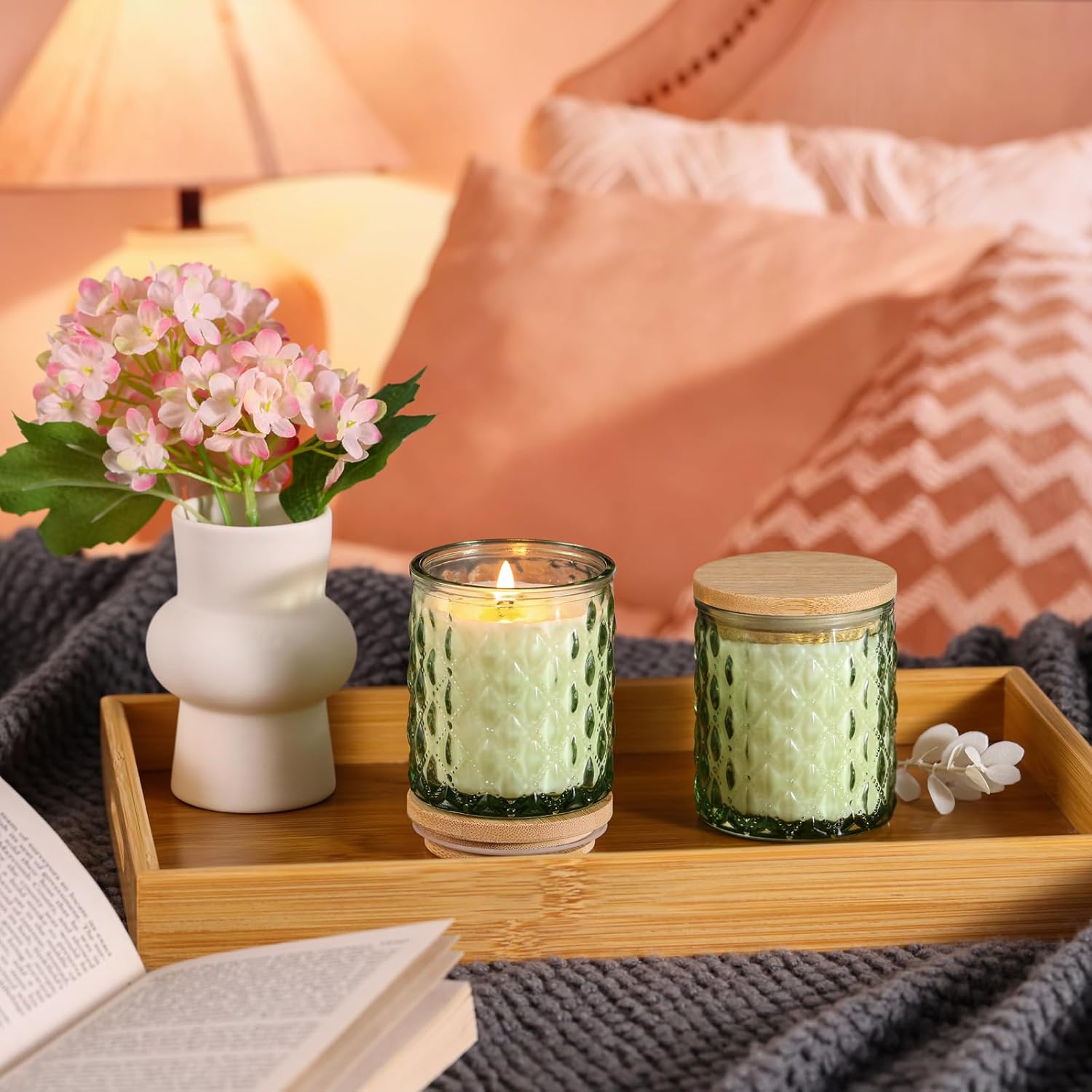MATAHUM 2 Pack Eucalyptus & Mint Scented Candles for Home Decor, 6.5oz Natural Soy Wax Aromatherapy Jar Candles, Eucalyptus and Mint Candle for Relaxing, Birthday Housewarming Giftable for Women
