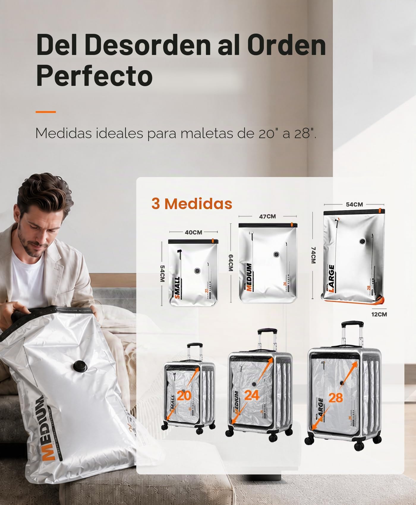 Vacbird 15 Bolsas Vacio Ropa con Bomba de Vacío Eléctrica Inalámbrica, 5 x 40 x 54 cm y 5 x 47 x 64 cm y 5 x 54 x 74 x 12 cm, Especialmente Diseñadas para Organización de Maletas y Viajes