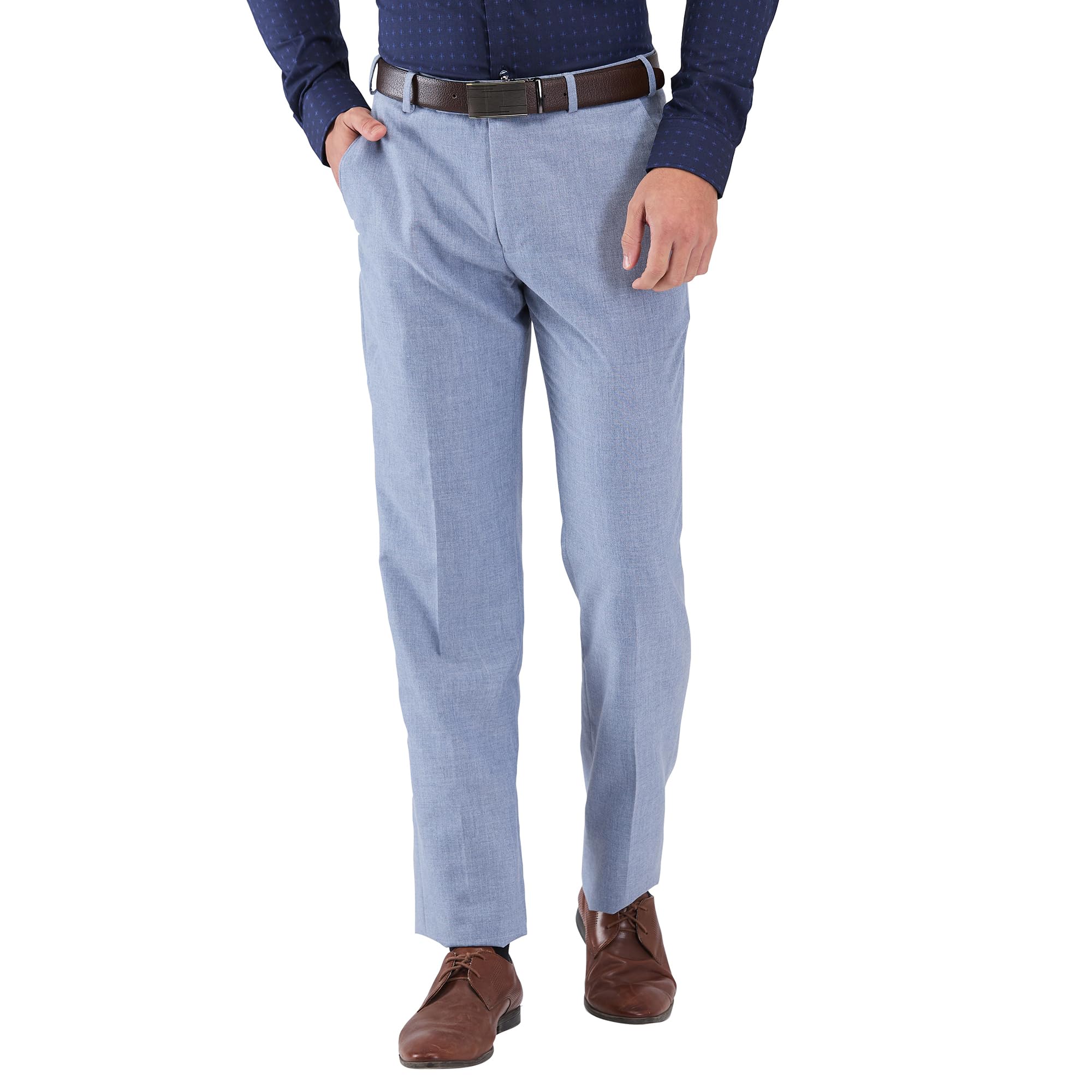 Park Avenue Men Grey Solid Regular Fit Polyester Blend Trouser