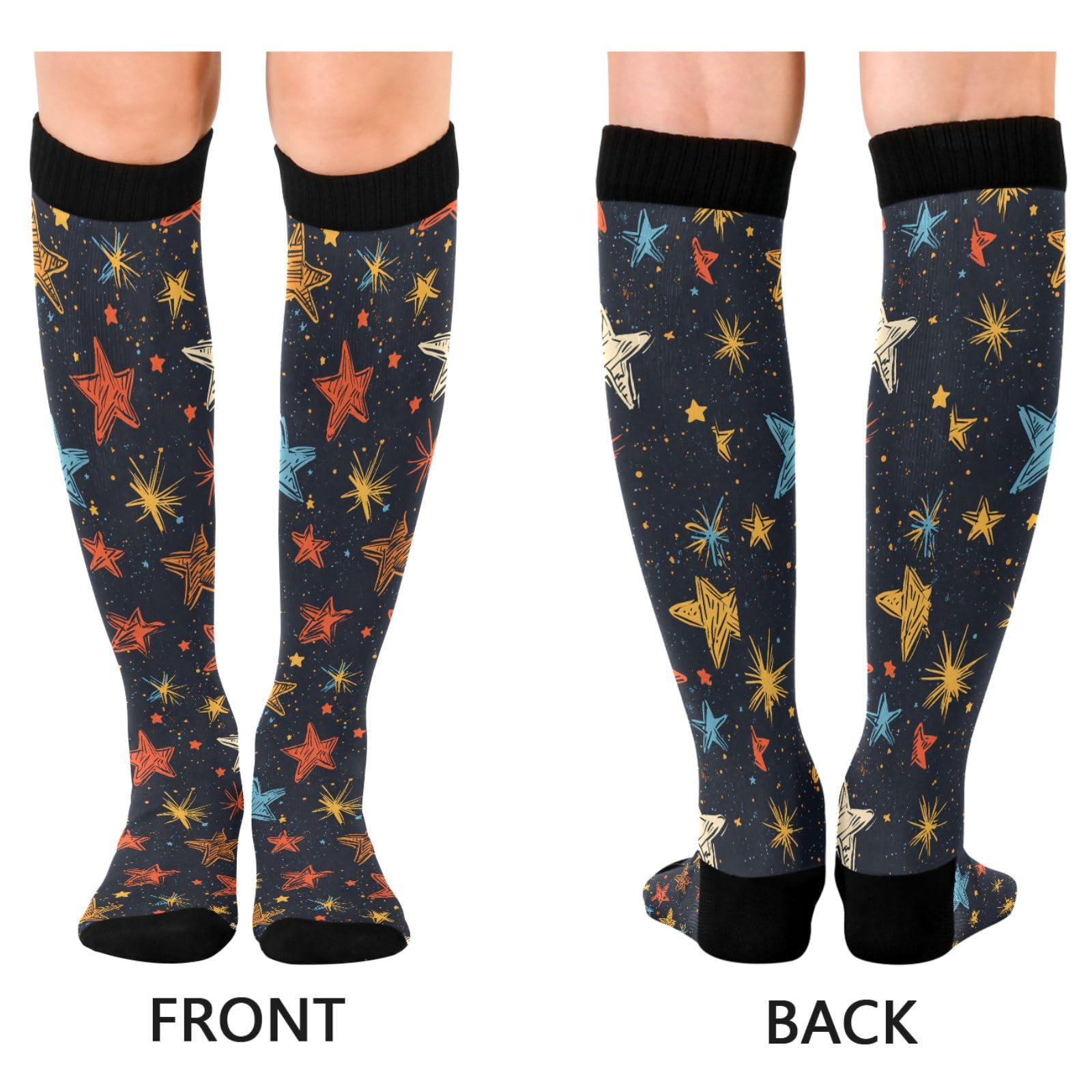Wassud Doodle Sparkle Compression Socks for Women and Men 20-30 mmHg Knee High Socks for Nurses Travel 2 Pair