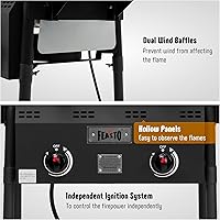 Vista 5 de Freidora profunda al aire libre de propano Feasto, tanque doble con quemadores independientes dobles de hierro fundido y termómetros, olla