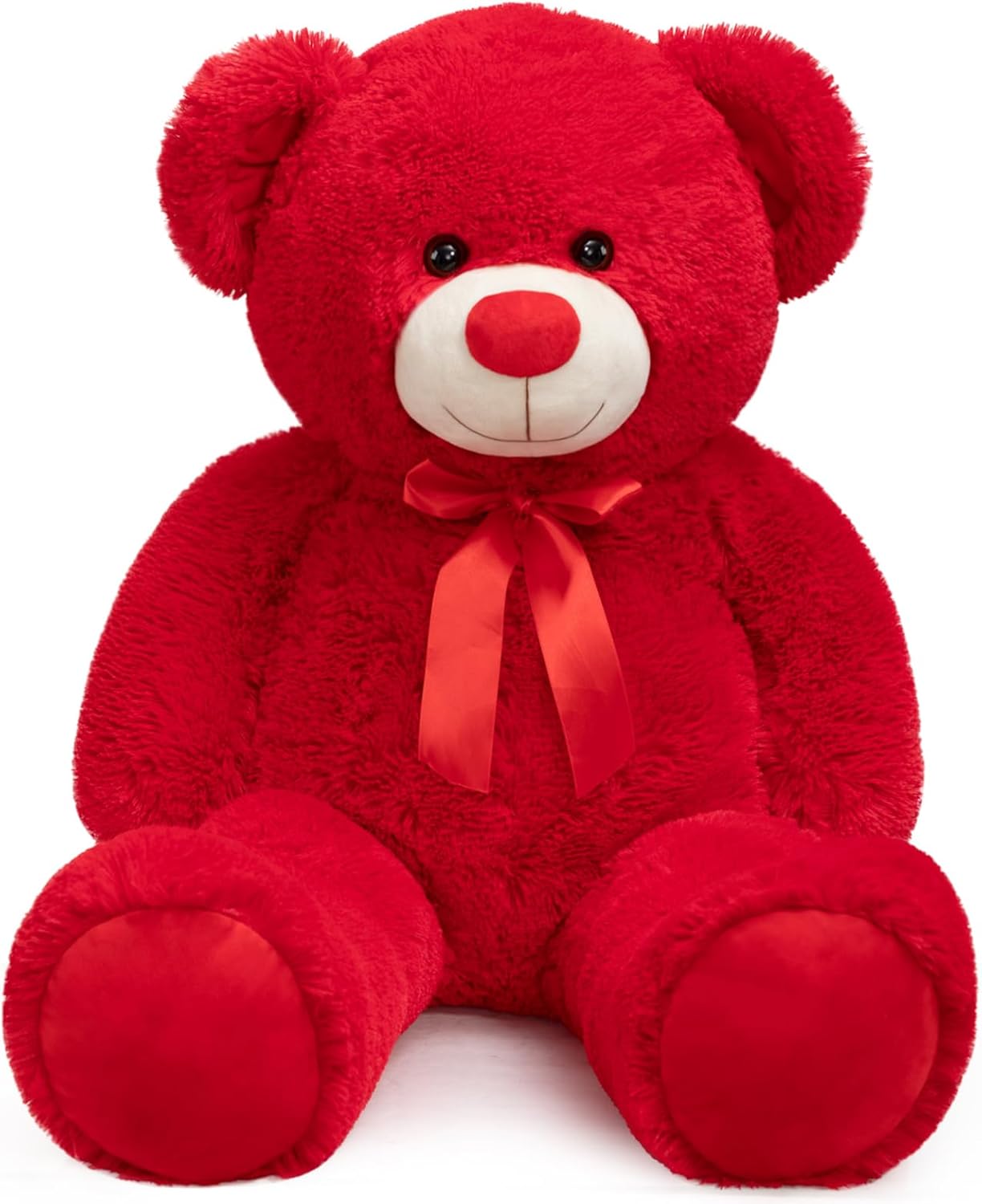 Big Teddy Bear Stuffed Animal Giant Teddy Bear Plush with Red Ribbon Bow Plush Toy Gift for Girlfriend Bride 36 inch Red