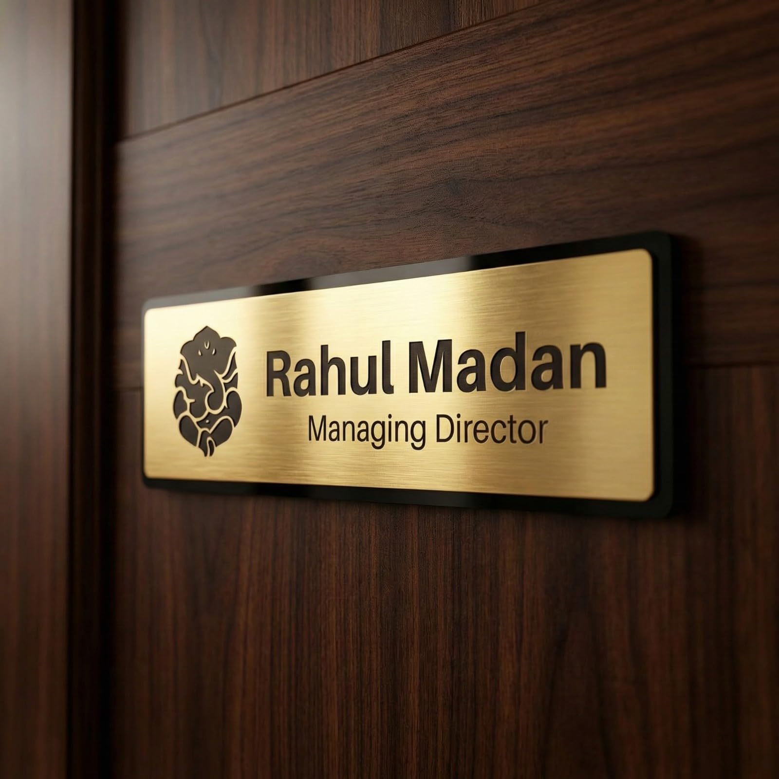 Personalized Acrylic Name Plate for house | Black & Silver Engraving with Name Engraved | Name Plaque | Custom Self-Adhesive Name Board for Home, Office & Outdoor (12 x 4 Inches) (Brushed Gold)