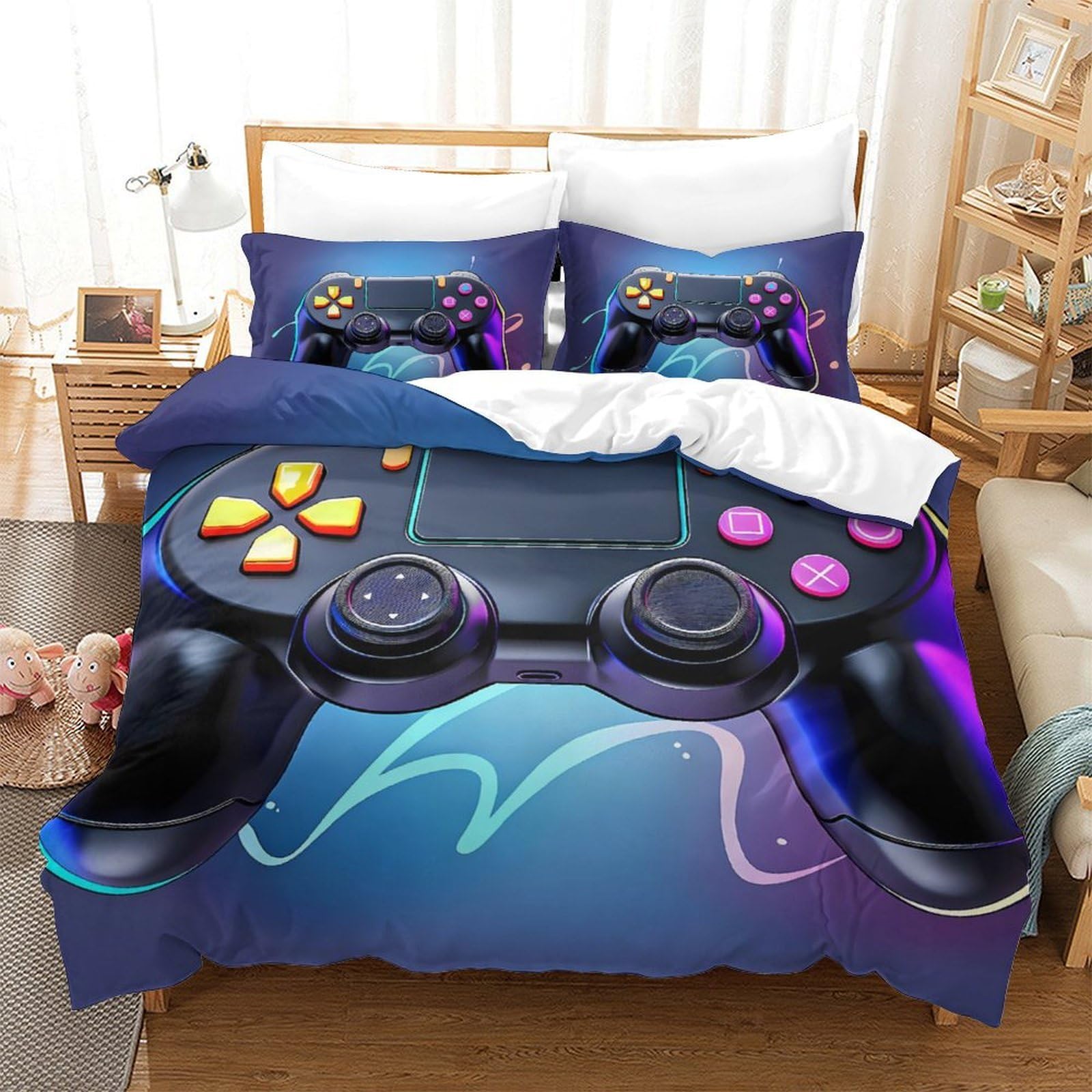 Funda Nórdica Microfibra 3D Impresa Mando Gamer Decoración Dormitorio Juego Ropa de Cama Suave Transpirable para Adolescentes Adultos Super King（260x220cm）