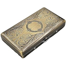 Cigarette Case Victorian Style Metal Holder for Regular, King and 100\'s Size Pocket Protective Security Wallet (ES100-AB, Antique Brass)