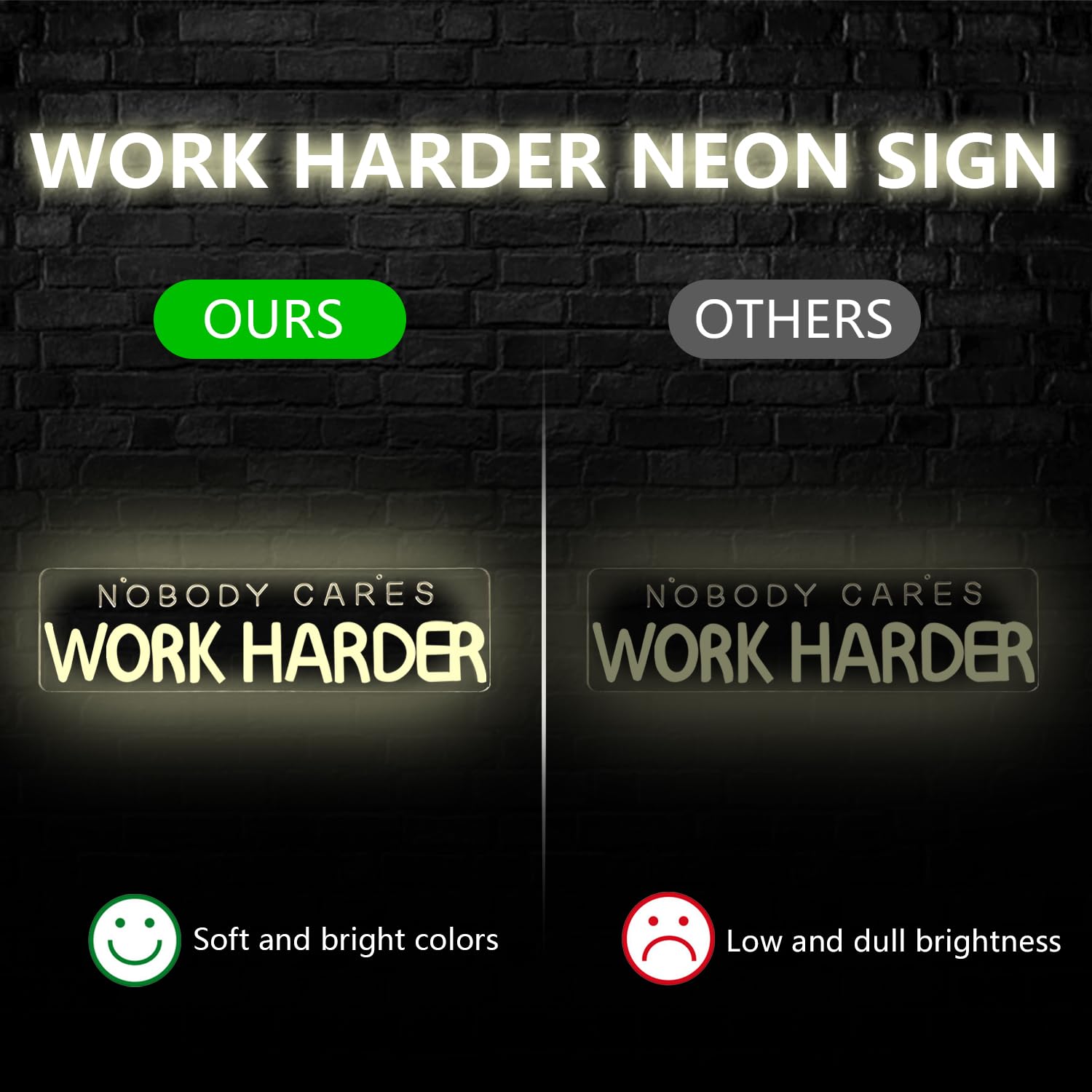 Jeachrl - Insegna al neon con scritta "Nobody Cares Work Harder", per palestra, palestra, camera da letto, club, luce al neon a LED bianca, per gli appassionati di fitness, palestra, casa, palestra