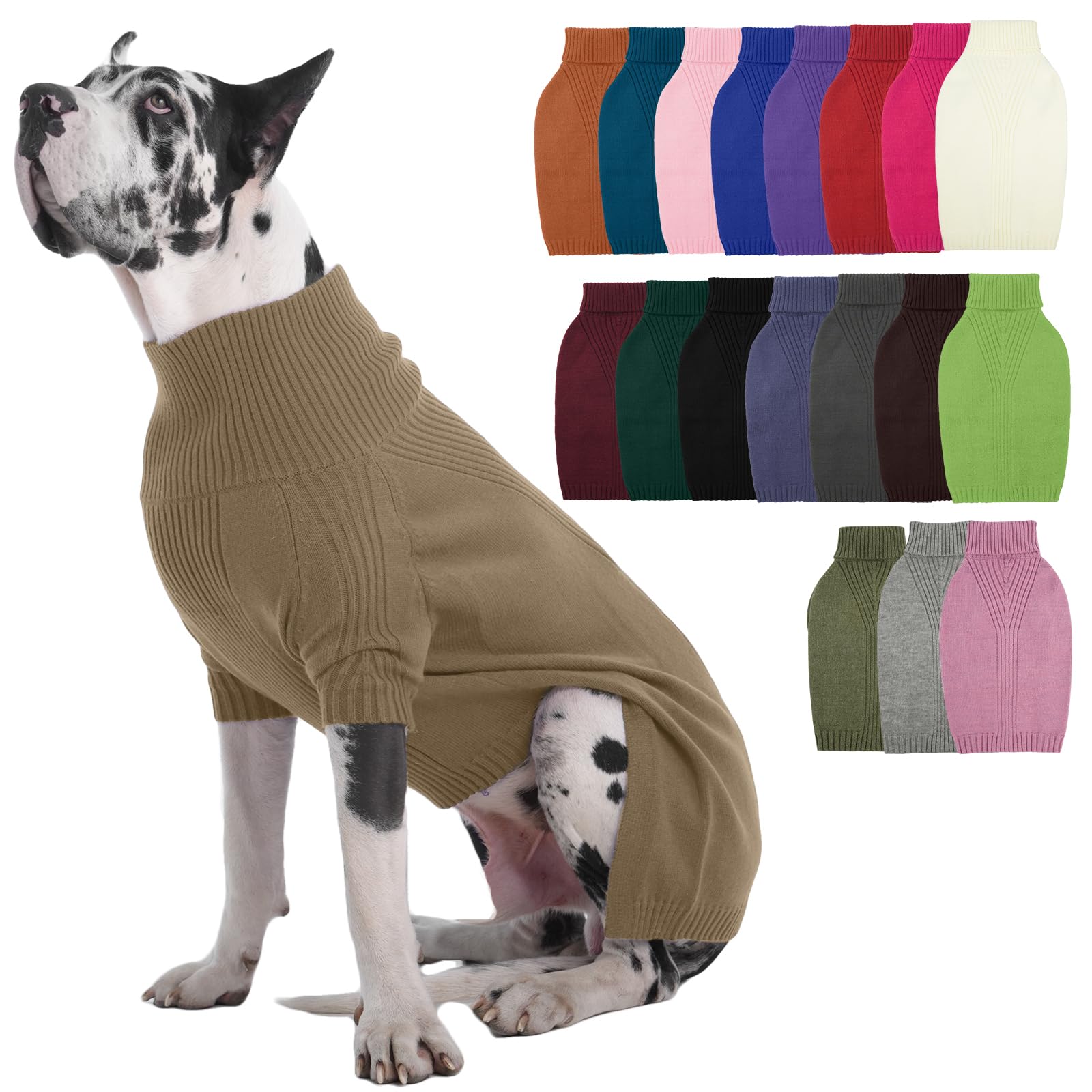 IECOii Maglione natalizio per cani di taglia molto grande, a collo alto e a maglia, facile da mettere, per dobermann, danese tedesco (cammello, XXXXXL)