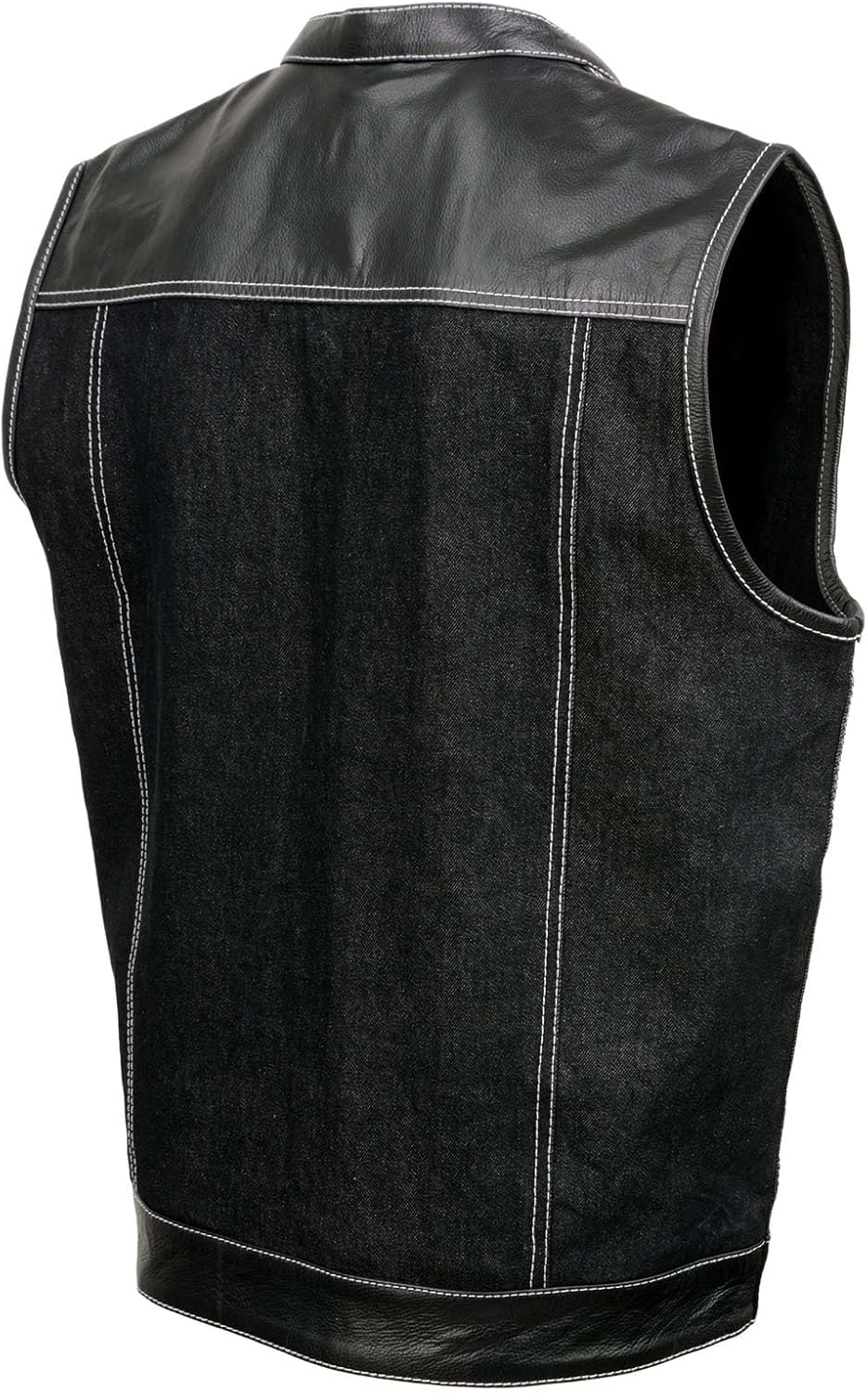 Milwaukee Leather MDM3006 Men's 'Brute' Black Denim and Black Leather Club Style Vest w/Hidden Dual Closure