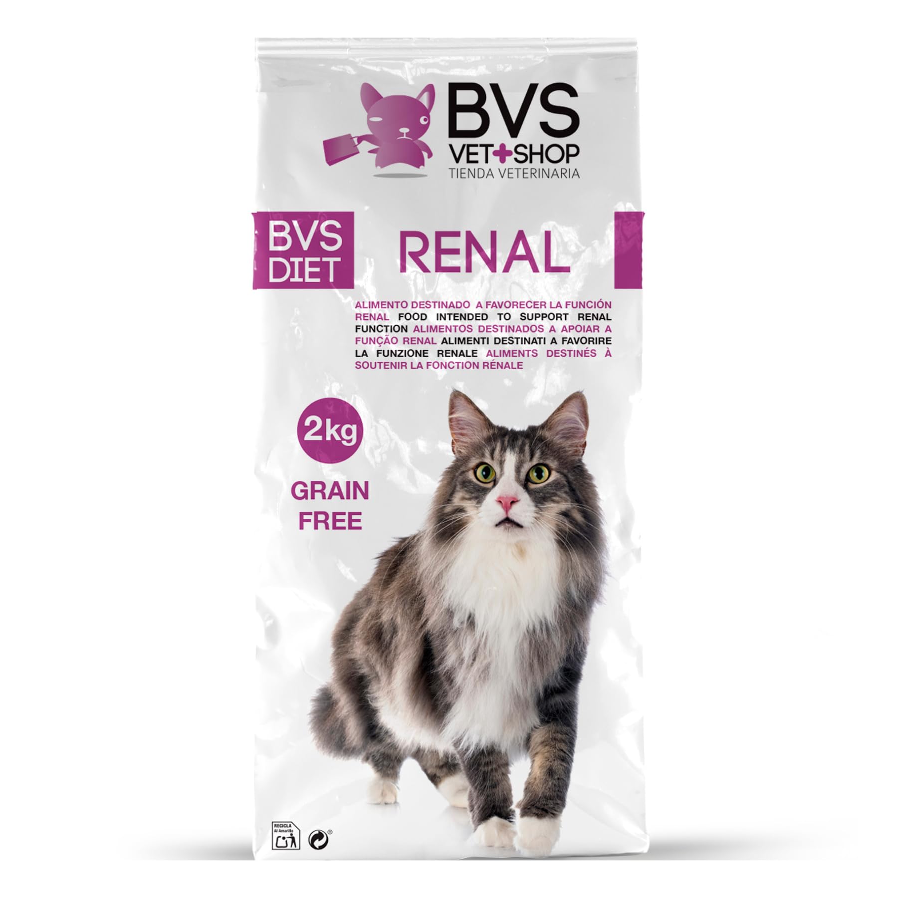 BVS Vet Shop | Diet Gato Renal Grain Free | para Gatos Adultos, sin Cereales destinado a favorecer la función renal | 8 kg