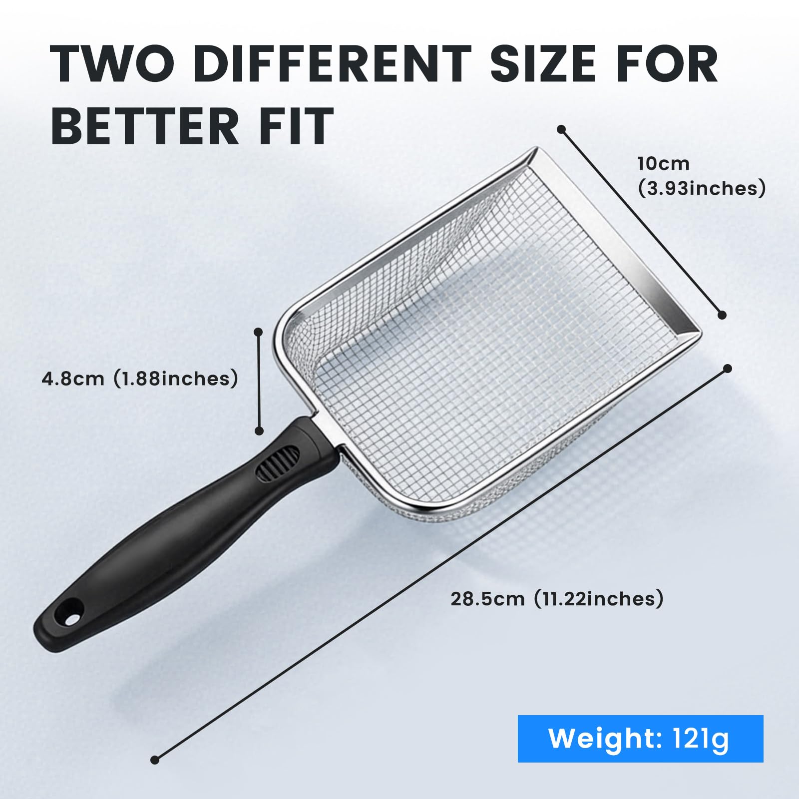 SmartTail Cuchara de arena para gatos, pala de arena de malla fina de acero con agujero de 2,8 mm, limpiador de arena para reptiles, pala profunda para gatos, pala de arena para gatos, cuchara de