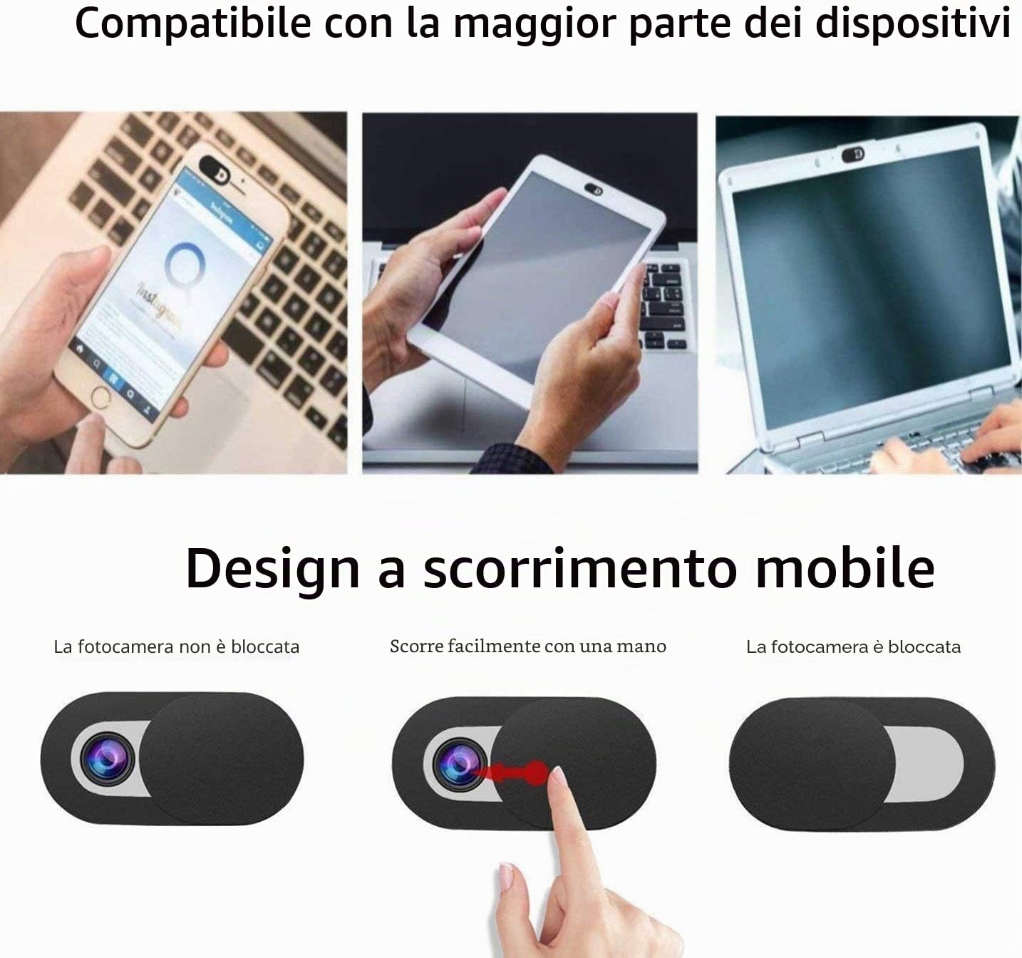 iVoler Copri Webcam Slider Ultra Sottile per Laptop PC Tablet - 3 Pezzi Nero