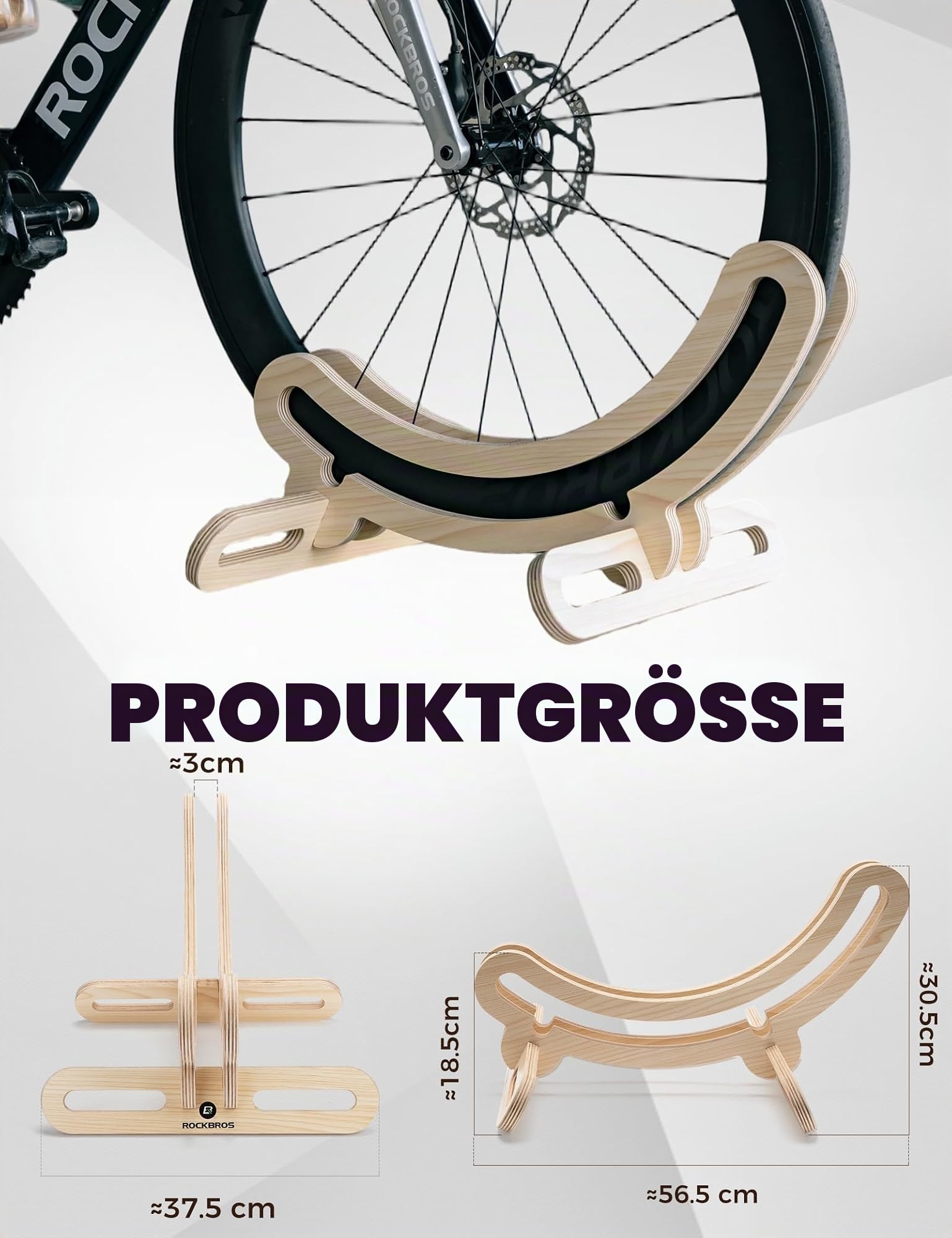 ROCKBROS Fahrradständer Boden, Holz Fahrradhalter Parkständer Abstellständer für 700C Reifen 23–30C, Freistehender Fahrrad Bodenständer für Rennrad und Trekkingrad