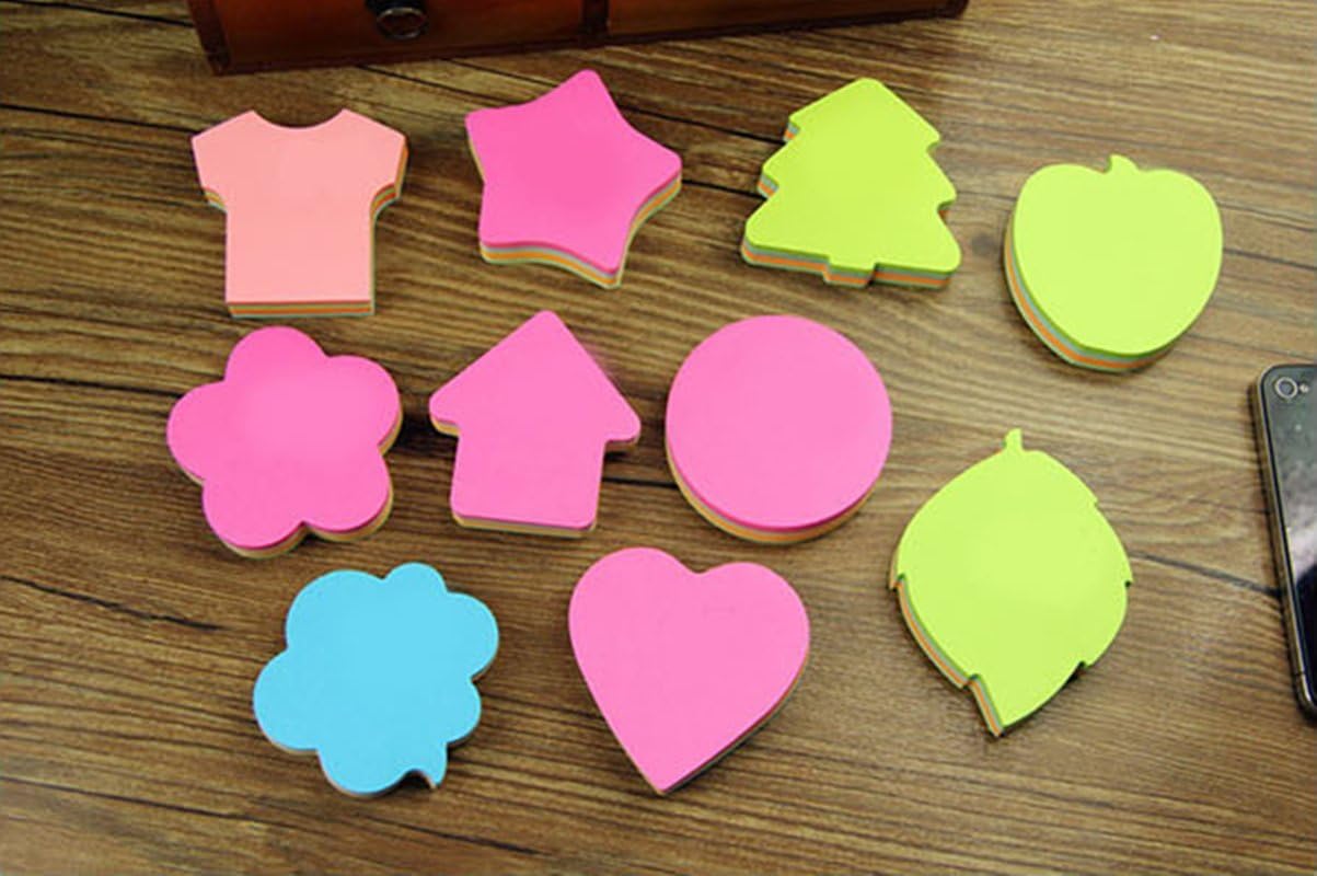 Funny live 6 Pads Creative Sticky Notes 3x3 Self-Stick Notes for Home, Office,100 Sheets/Pad, 'Butterflie', 'Clothe', 'Heart', 'Leaves', 'Apple', 'Strawberry', 'Bear', 'Plum Flower',etc. Shapes Random - Image 3