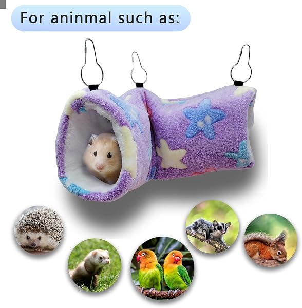 QeeHeng Hamac pour Cochon d'Inde, Furet, Rat, Cochon d'Inde, lit Tunnel à Suspendre, hamac pour Animaux de Petite Taille, Hamster, Chinchilla, Furet, cachette, Accessoires de Cage de Couchage, Violet - 5