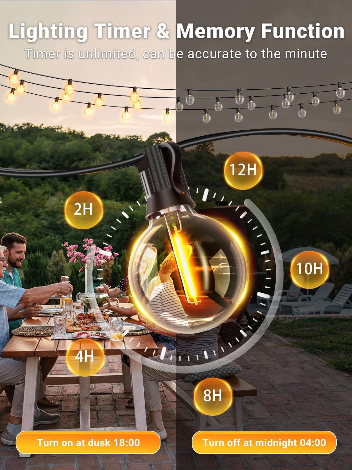 Guirlande Lumineuse Exterieure Dimmable, 30m Guirlande Guinguette Exterieur | APP et Télécommande, Musique Sync, Minuterie, 4 Modes, Étanche IP44, G40 LED Guirlande Led Exterieur pour Jardin Mariage Fête