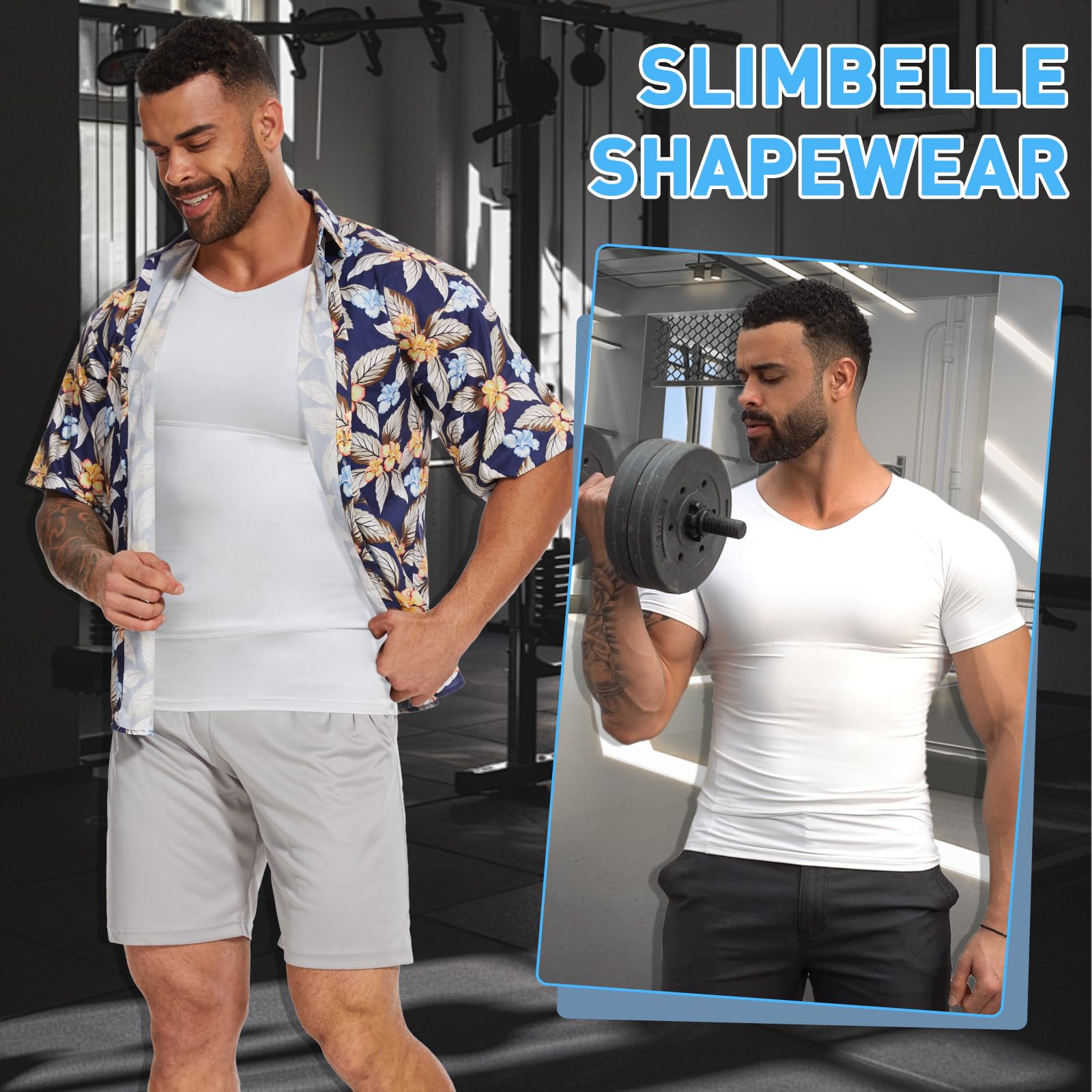 SLIMBELLE Camicia a compressione per gli uomini con scollo a V Elastico Dimagrante Vita Trainer Controllo della pancia Body Shaper Uomini Strato di Base Magliette Compressione top Shapewear