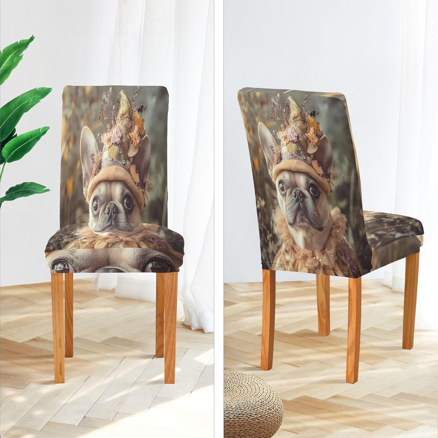 ALAZA Chair Covers for Dining Room, French Bulldog Dog Dressed Up Cute Stretch Chair Cover Sets Chair Protector Removable Washable for Ktichen Restaurant Hotel