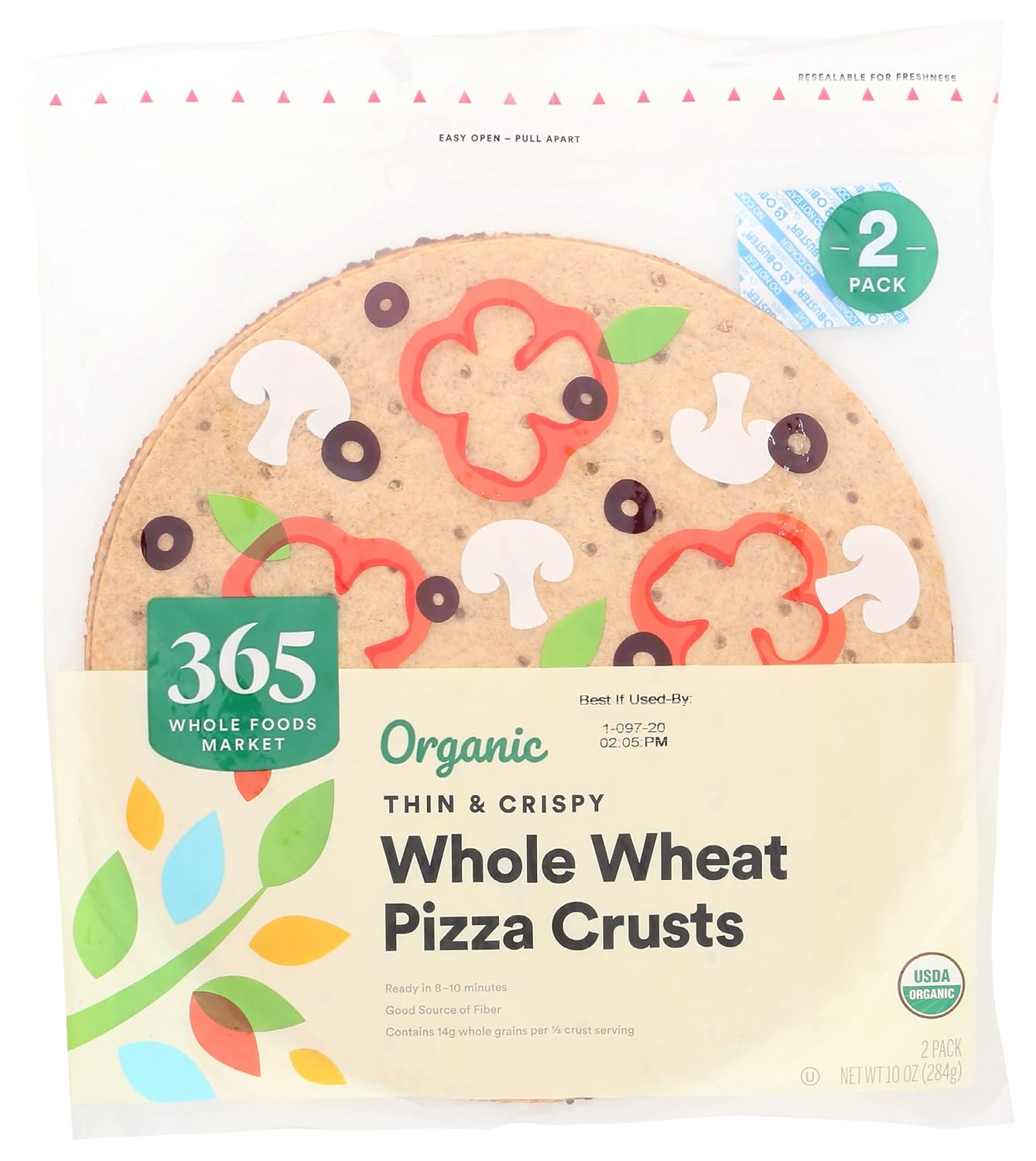 365 by Whole Foods Market, Pizza Crust Whole Wheat Thin And Crispy Organic, 10 Ounce