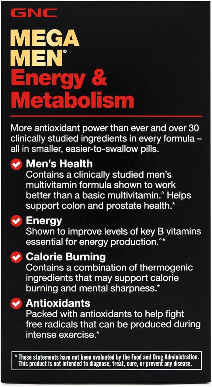 GNC Mega Men Energy & Metabolism Multivitamin | Increased Calorie Burning | 90 Count