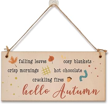 hello Autumn Seasonal Falling Leaves Cosy Decorative Sign Handmade Wooden Hanging Wall Plaque Gift Hallway Home D cor