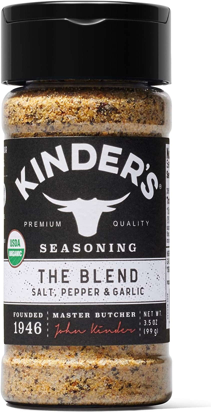 Organic The Blend (Salt, Pepper and Garlic), Premium Quality Seasoning, MSG Free and USDA Certified Organic, 3.5oz