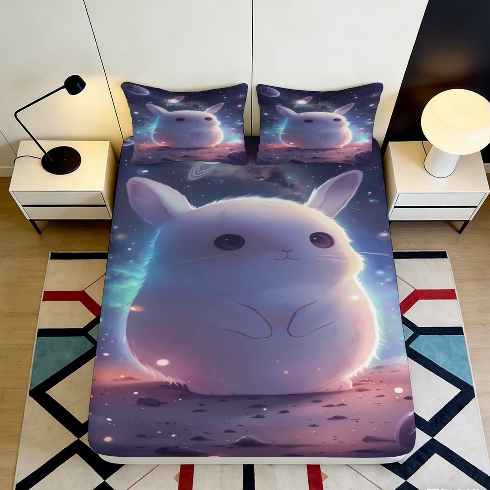 Jqzkxnhpbr Style-4 3D Printed Fantasy Bunny Fitted Sheet Microfiber Soft Mattress Cover Pastel Dream Bedroom Decor Gift 90X200x25cm