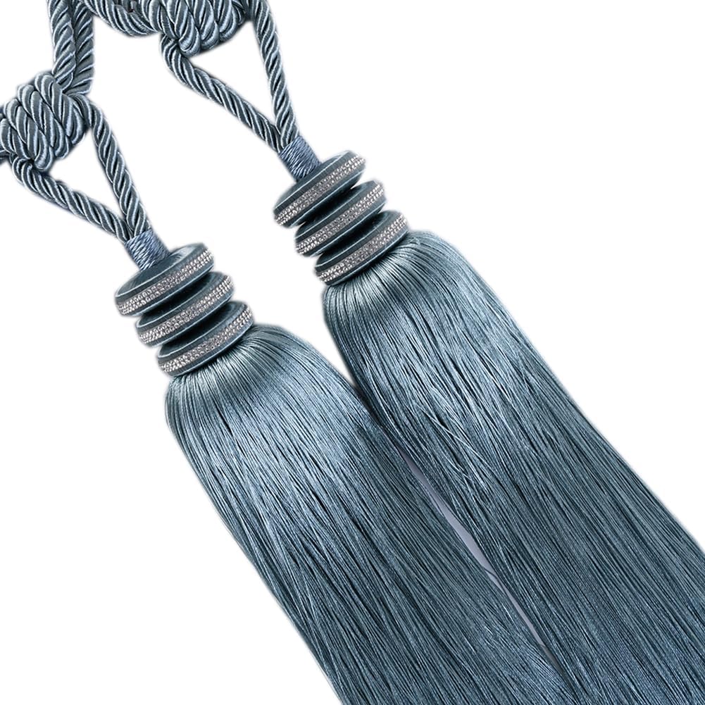 Set of 2 Tassels Curtain Tiebacks Home Decorative Curtain Rope Holdbacks Simple Drapery Curtain Tiebacks Rope (Gray Blue)