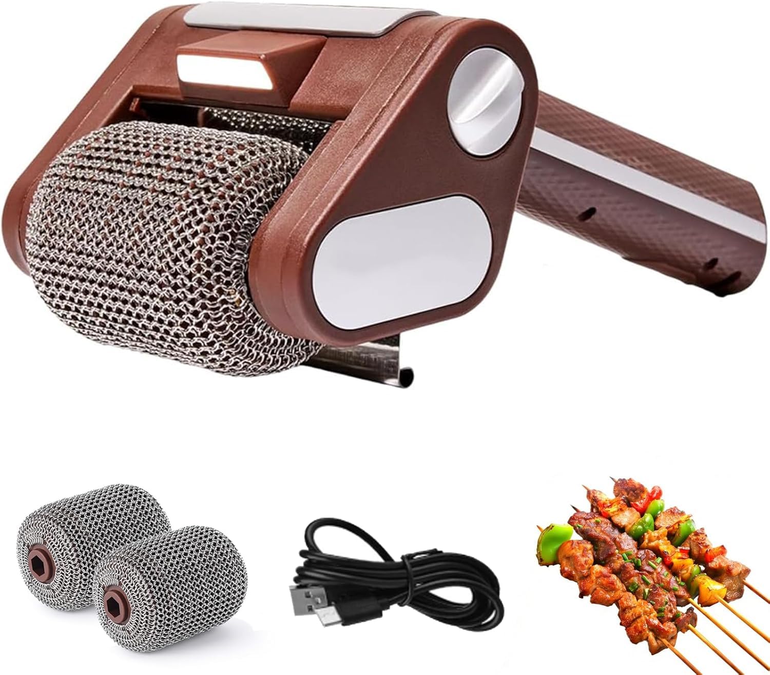Limpiador de parrilla de barbacoa inalámbrico recargable con luz LED, rodillo de cerdas de acero inoxidable para un mantenimiento de cocina al aire libre sin esfuerzo