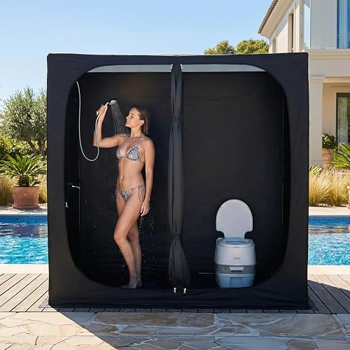 EighteenTek® Shower Tent Camping, 2-Room Portable Changing Room, Outdoor Shower Enclosure, Pop Up Privacy Tent Shelter with Floor & Doors, Waterproof & Lightweight, Camping Toilet Bathroom
