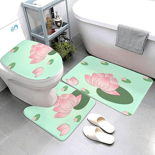 Miniatura 3 de Soft and Comfortable Flannel Bathroom Non Slip Rugs,Super Absorbent Anti-Skid Carpet 3 PiecesSet Lotus Flowers Waiting to Bloom