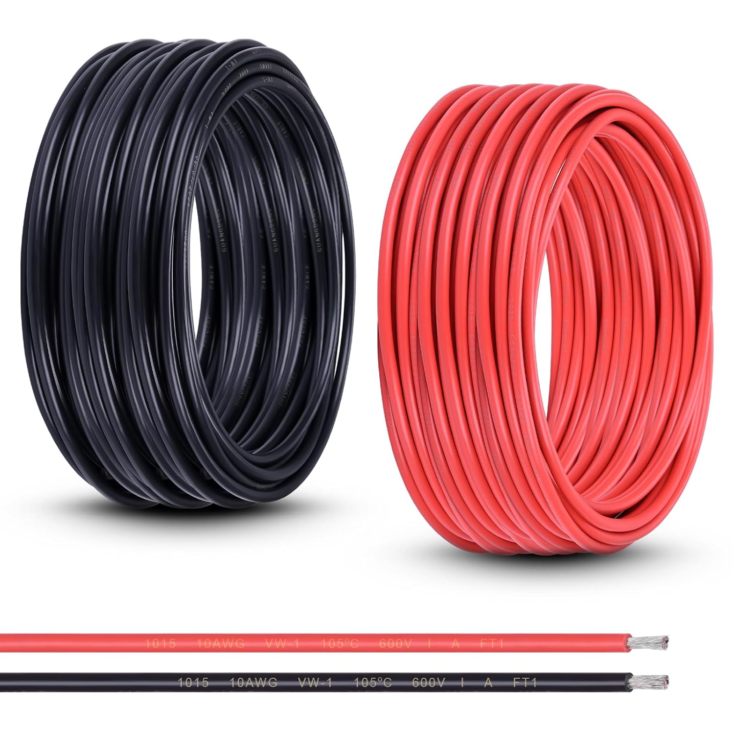 8 Gauge Wire - Red & Black Tinned Copper Cable for Car Audio, Trailer, Marine, LED Light (8AWG 20FT Red + 20FT Black)
