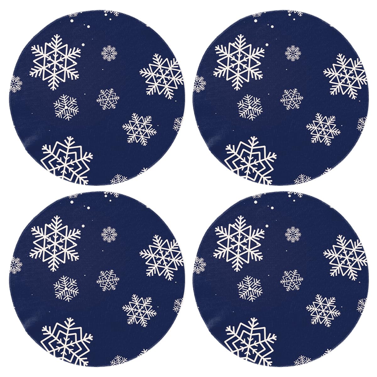 Christmas Placemats 15'' Round Set of 4, Winter Navy Blue Snowflakes Christmas Table Decorations for Party Dining Table Decor Table Runner