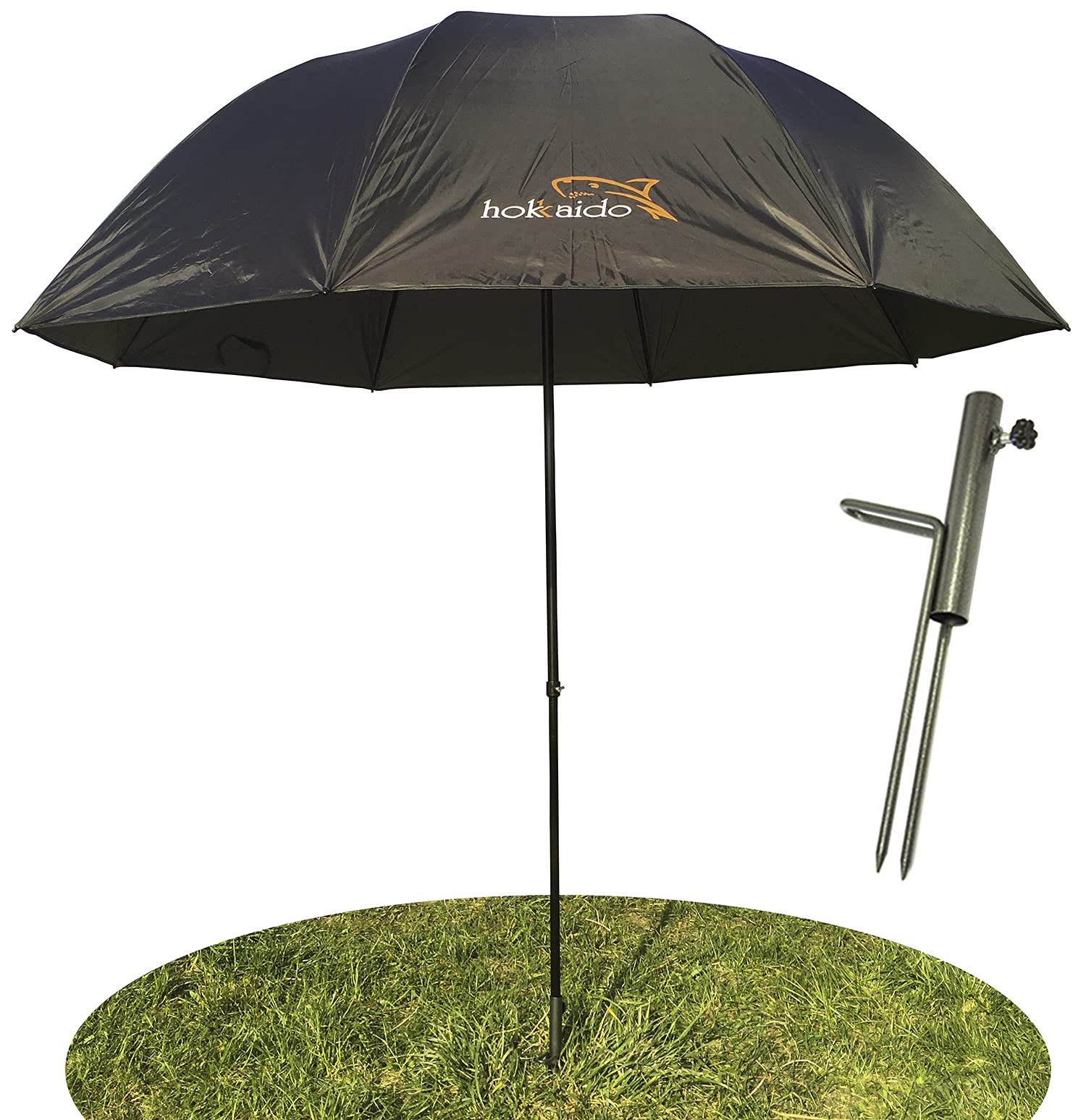 Hokkaido - Paraguas de pesca de 250 cm con soporte para paraguas, material protector contra la lluvia y los rayos UV, 4 hombres y equipaje de carpa, incluye Etui 15036