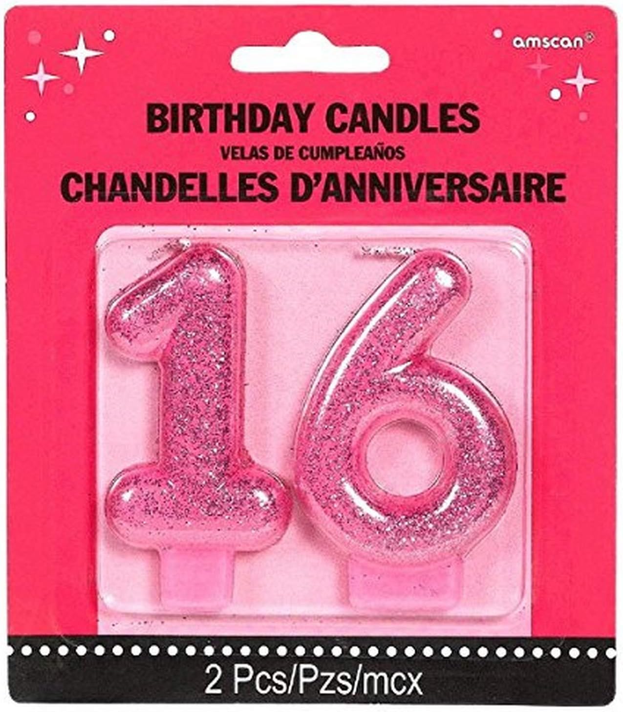 Amscan No. 16 Glitter Candle | Sweet Sixteen Collection | Birthday