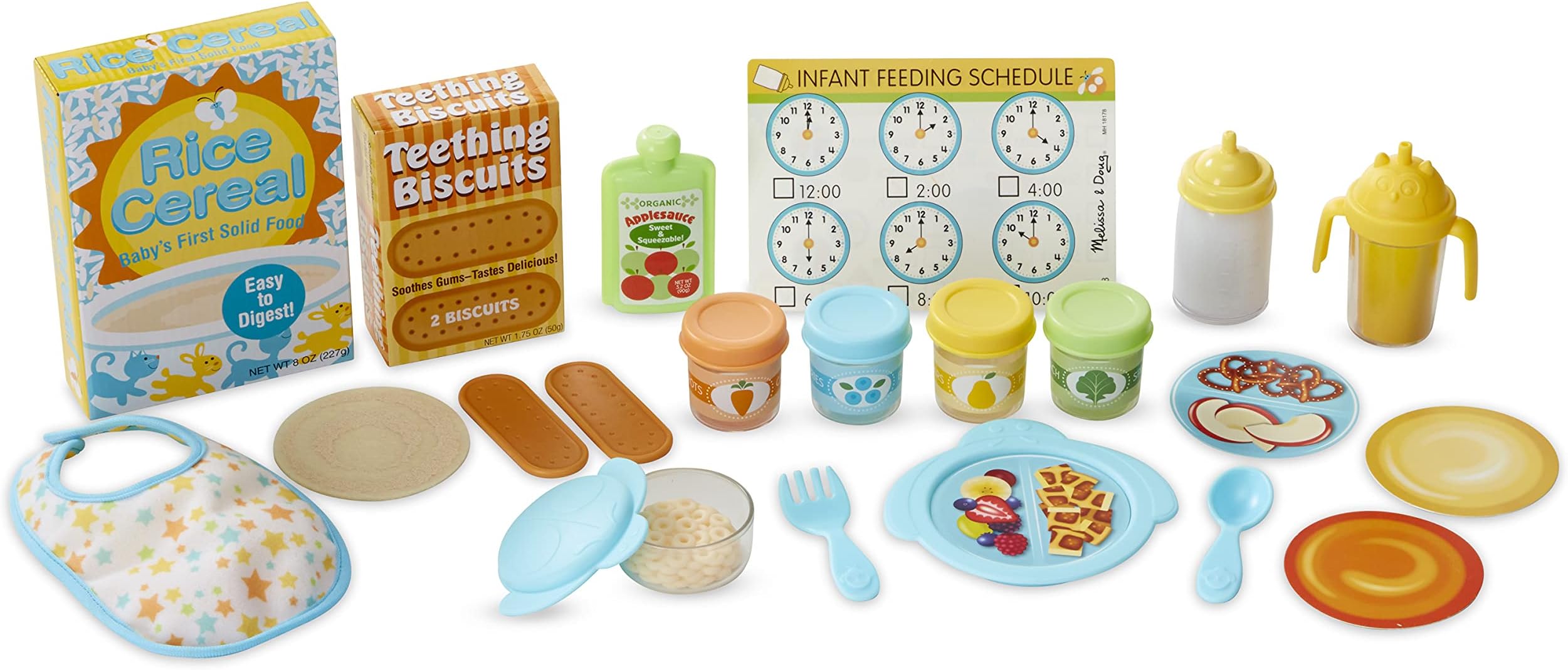 Mine to Love Mealtime Play Set for Dolls with Bottle, Pretend Baby Food Jars, Snack Pouch, More (24 pcs)