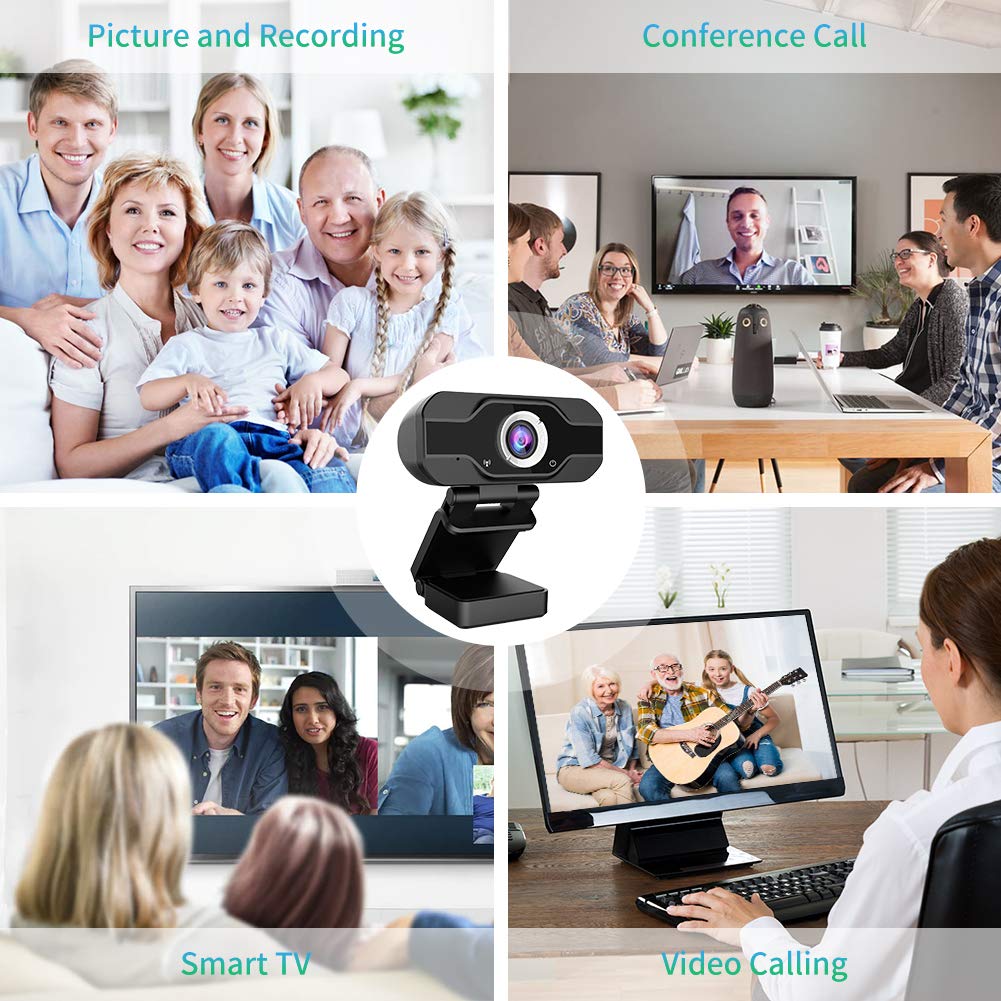 Webcam HD 1080P, webcam Full HD USB Camera con Microfono USB, compressione H.264 Upload più veloce, per videochat streaming (Black New)