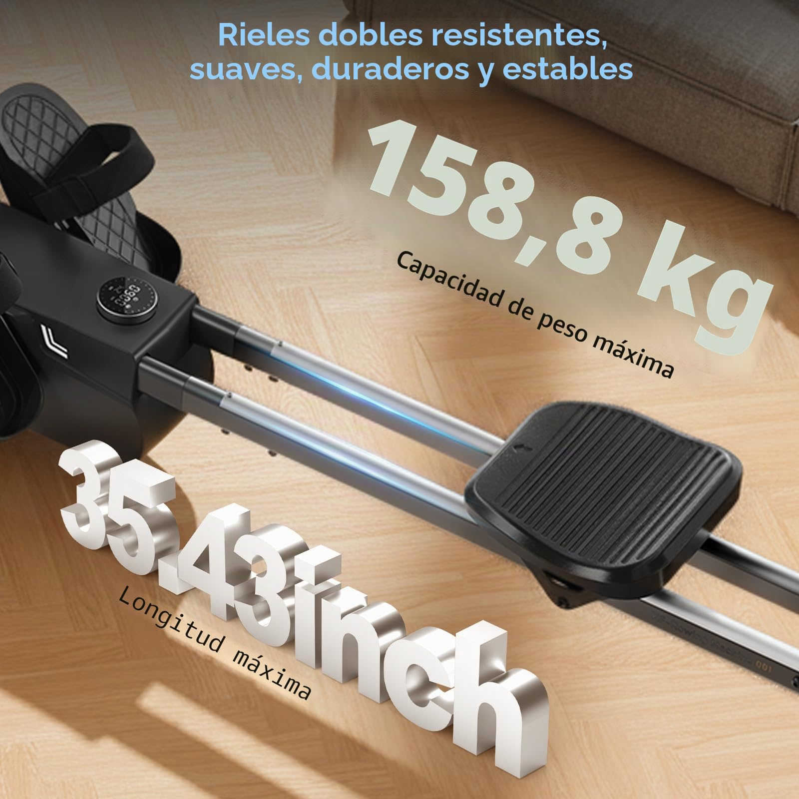 King Smith Máquina de Remo para Casa, Remo Magnético Silencioso con 24 Niveles de Resistencia, Capacidad de Peso de 350LBS con Monitor LED, Compatible con la Aplicación Negro