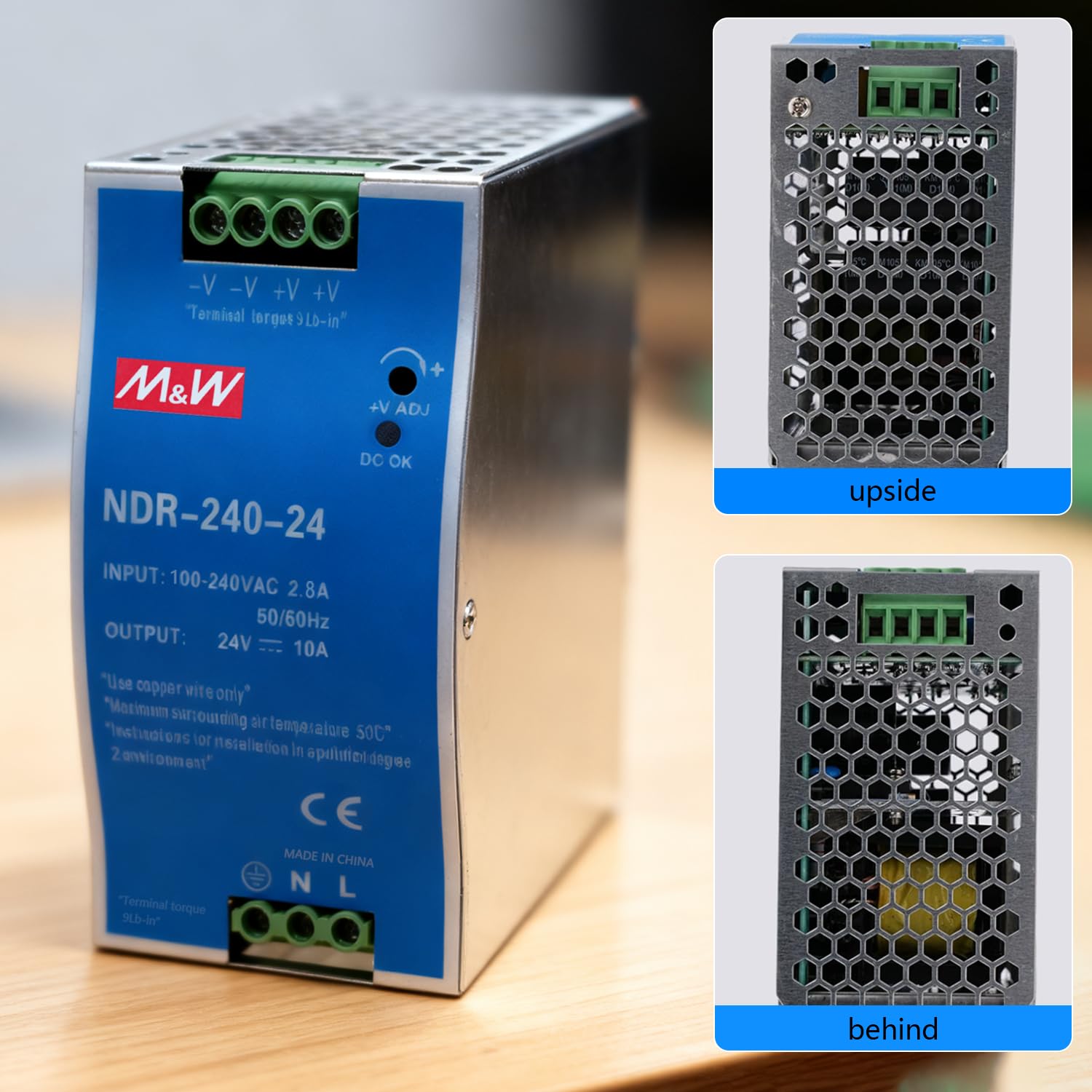 Fuente de alimentación para carriles, 24 V, 240 W, DIN rieles, fuente de alimentación conmutada, entrada 100-240 V CA, 2,8 A, salida CC 24 V 10 A, varias funciones de protección, ampliamente utilizado