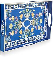 Vista 99 de Gifturbo Bandeja negra para servir, bandejas decorativas de mármol con asas, bandeja de mesa auxiliar, bandejas de plástico rectangulares otomanas