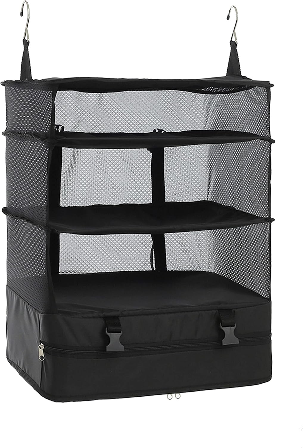 ELEZAY Hanging Packing Cubes Portable Travel Closet Collapsible Compression Clothes Organizer with Built in Shelves for Carry-on Luggage Suitcase Wardrobe X-Large_17.1 * 11.8 * 24.4 IN, Black