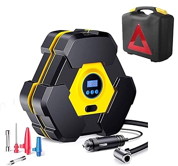 Voroly Heavy Duty Automatically Shut Off Car Air Compressor Tyre Inflators Pump Digital with Puncture Repair Kit and Carry Case (Multicolor)