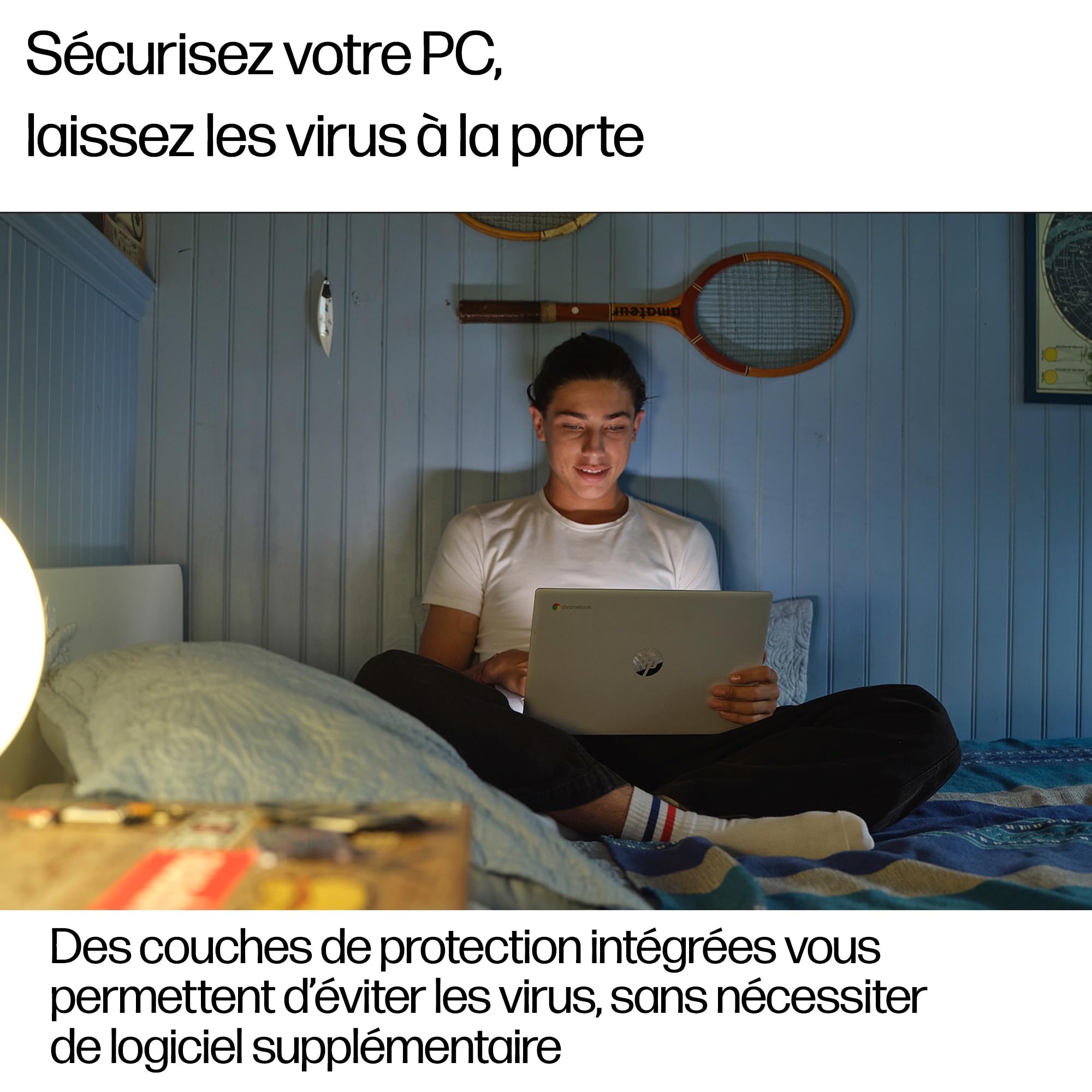 HP Chromebook 14a-nf0001sfx Ordinateur Portable 14" FHD IPS, PC Portable (Intel Processor N100, RAM 4 Go, eMMC 64 Go, Intel UHD Graphics, ChromeOS), Laptop Argent, Clavier AZERTY